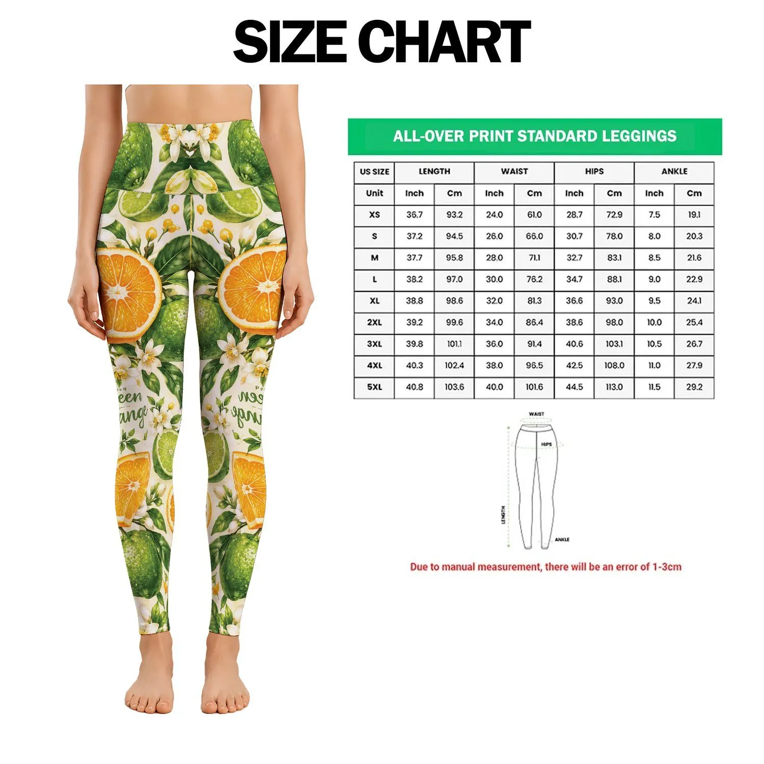 Fresh Green Orange Citrus Fruit for Yoga, Pilates and Everyday Active Living Style Leggings - 1