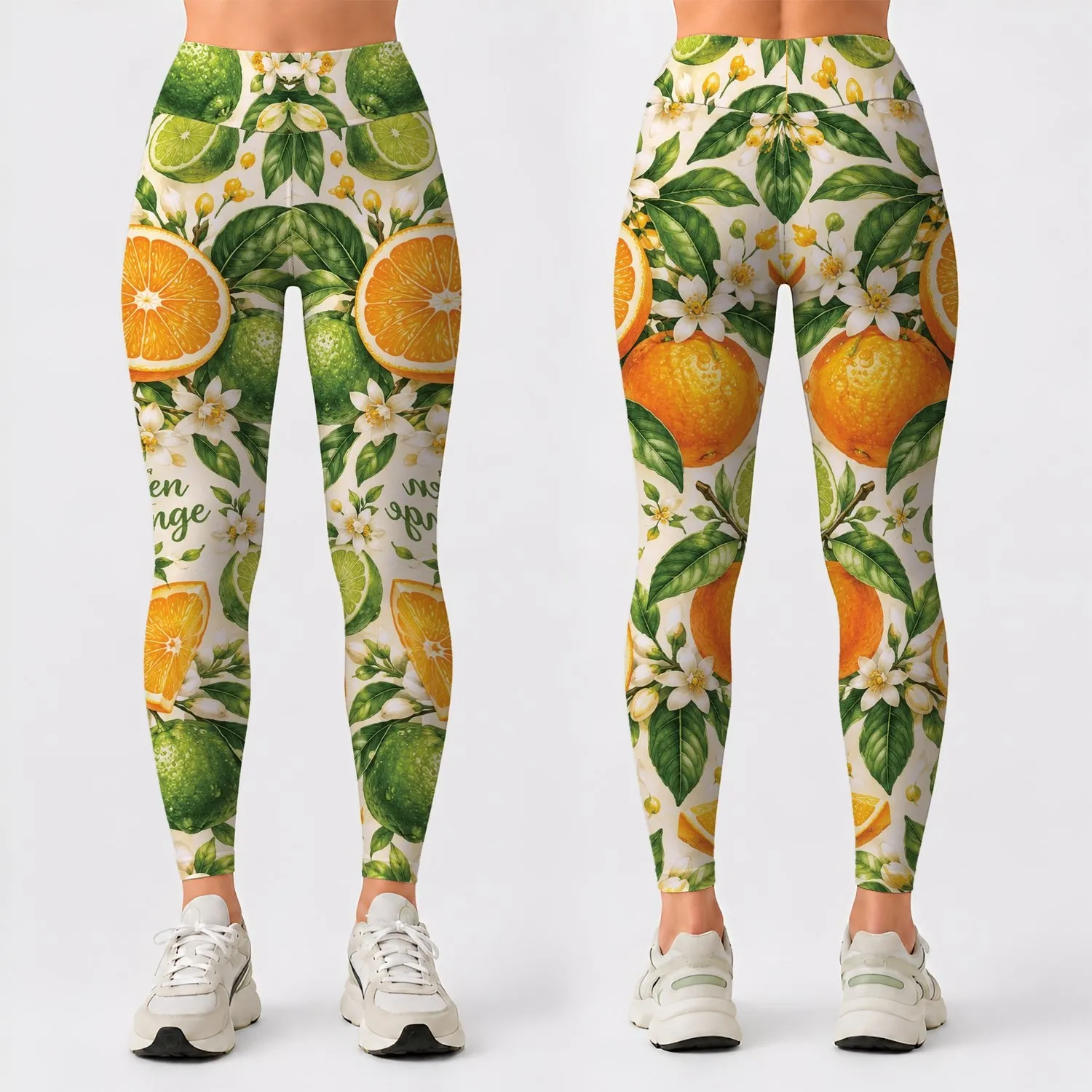 Fresh Green Orange Citrus Fruit for Yoga, Pilates and Everyday Active Living Style Leggings - 1