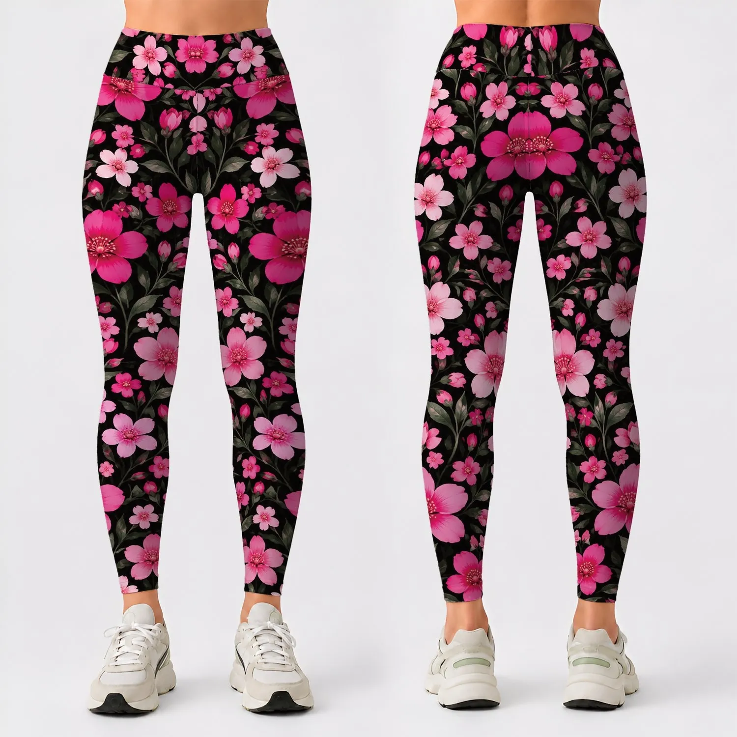 Pink Fuchsia and Blush Daisies for Yoga, Pilates, and Everyday Wear Leggings - 1