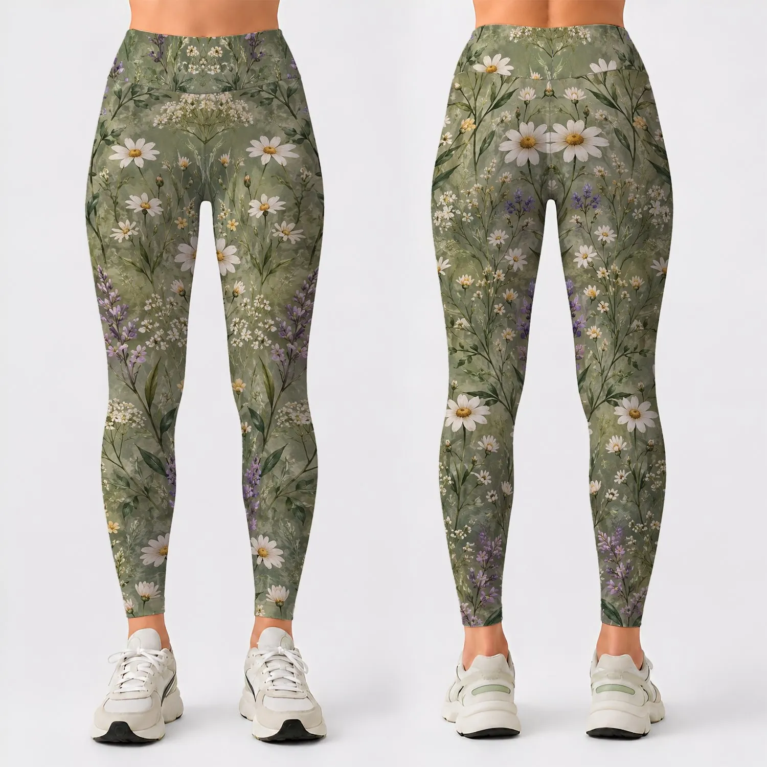 Sage Wildflower Meadow for Yoga, Pilates, and Everyday Errands Leggings - 1