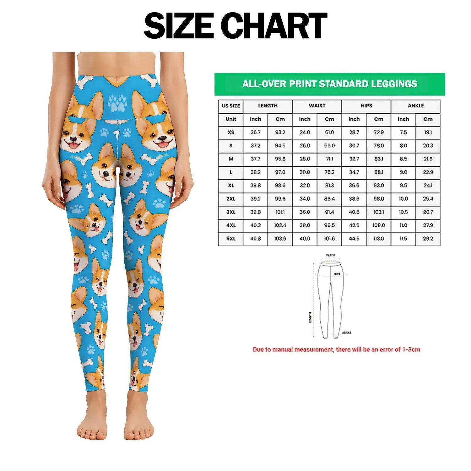 Cute Corgi Puppy Faces and Bones for Yoga, Pilates, and Everyday Wear Leggings - 1