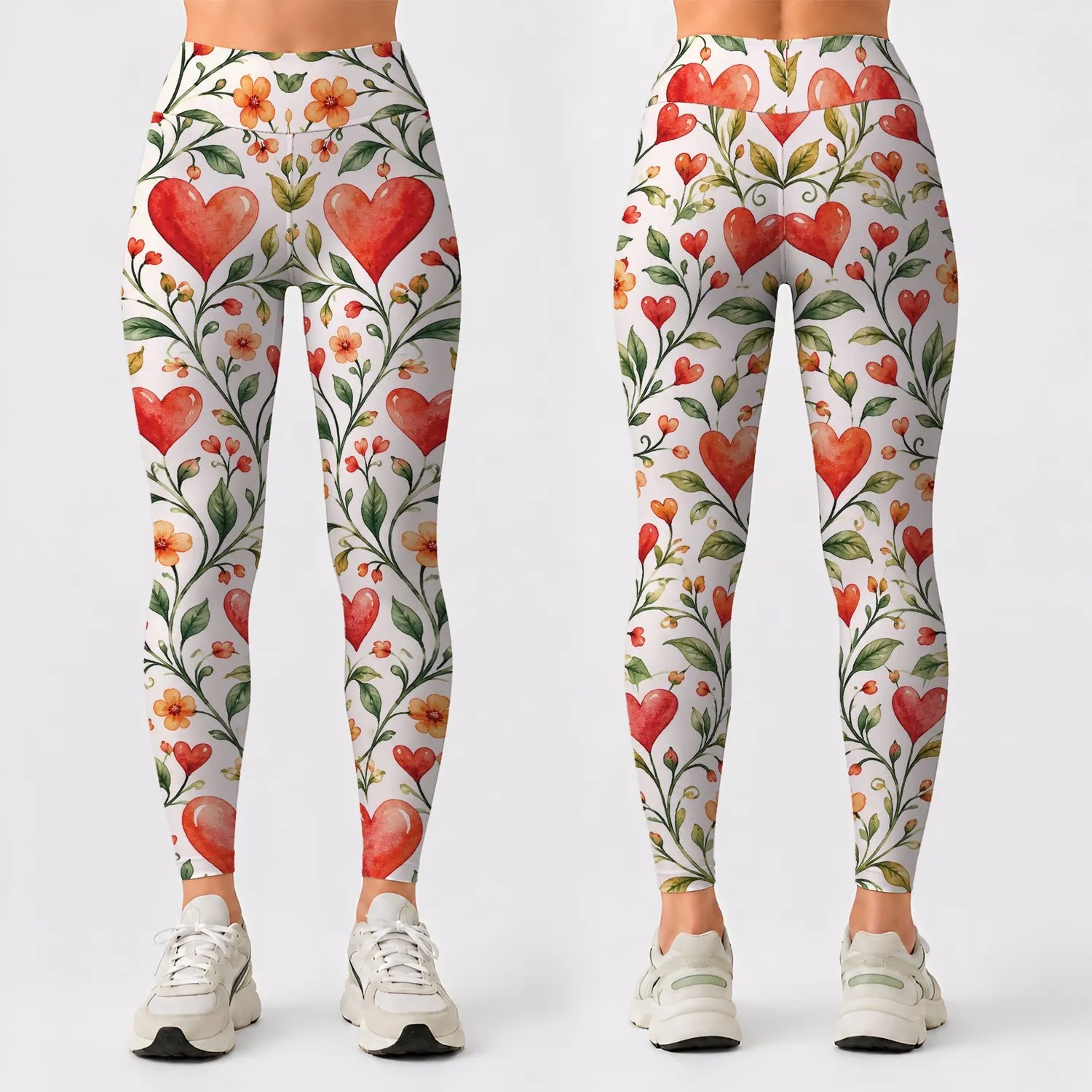Coral Hearts and Olive Vines for Yoga, Pilates, and Everyday Activewear Leggings - 1