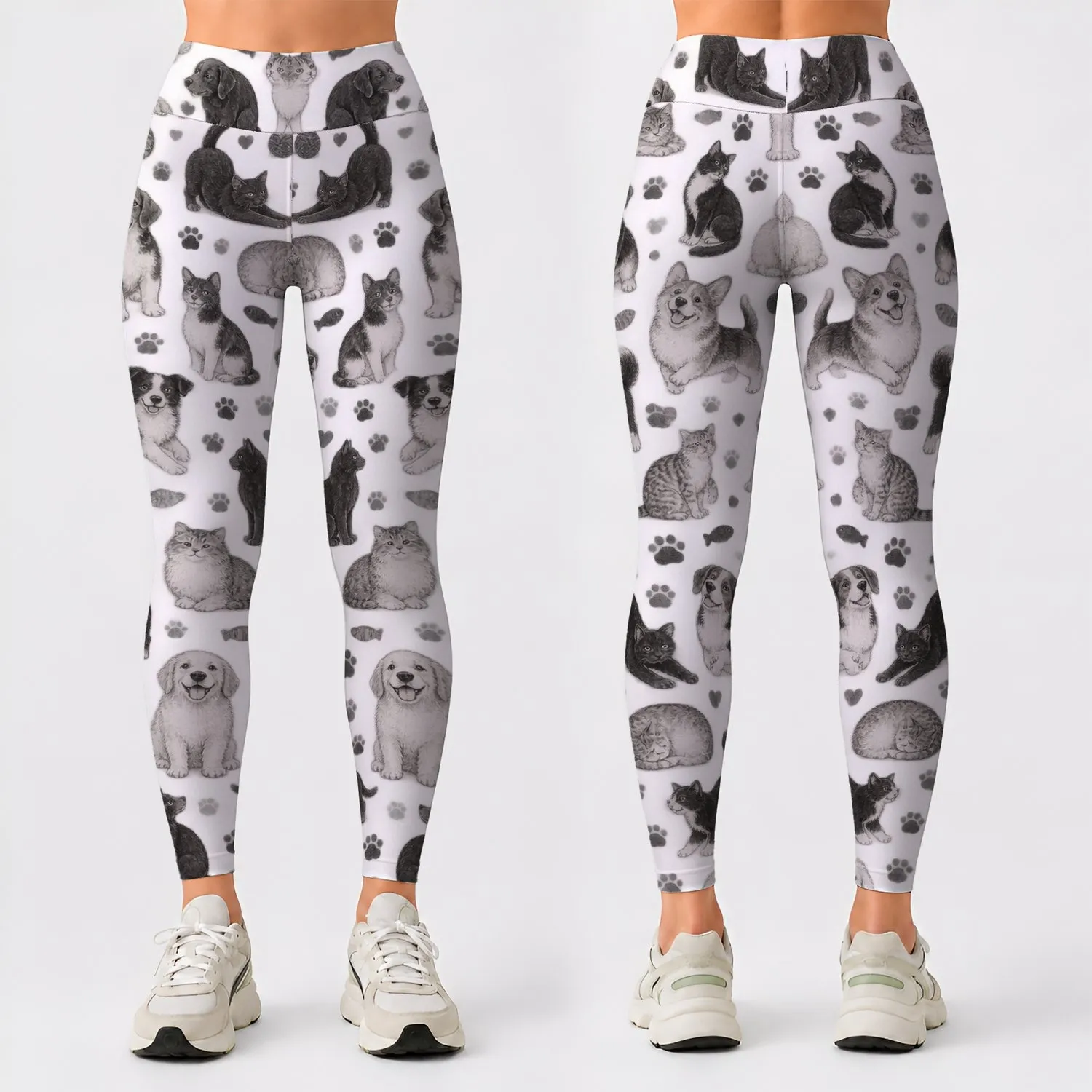 Black And White Cats And Dogs For Yoga, Pilates, And Everyday Active Pet Lover Style Leggings - 1