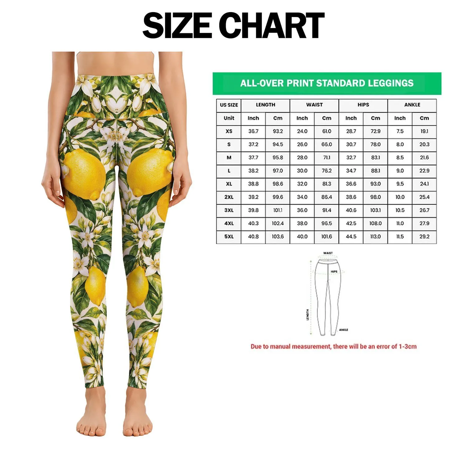 Golden Lemons and Green Leaves for Sunny Yoga, Running, and Weekend Wellness Leggings - 1