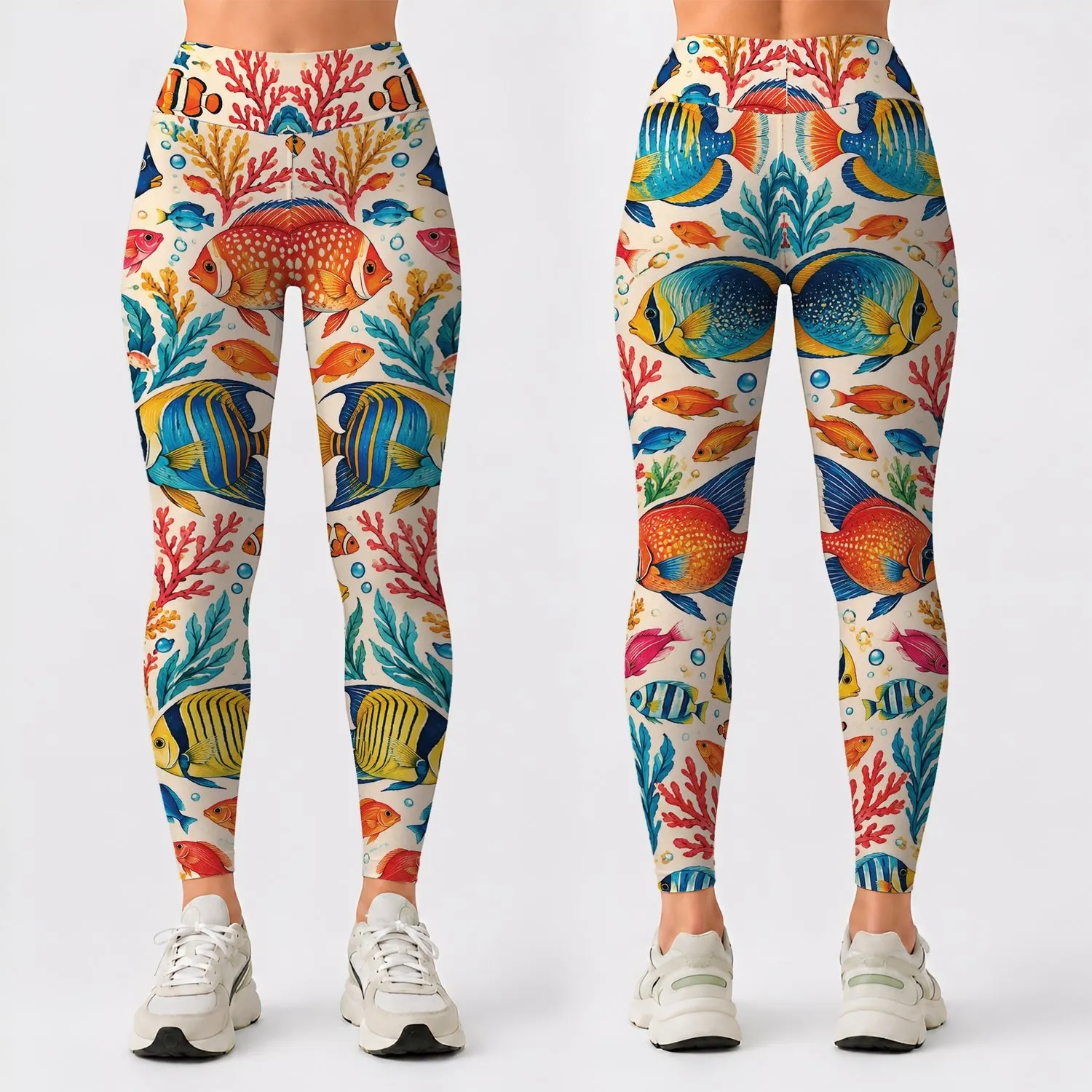 Colorful Tropical Fish Motifs for Yoga, Running, and Coastal Everyday Style for Women Leggings - 1
