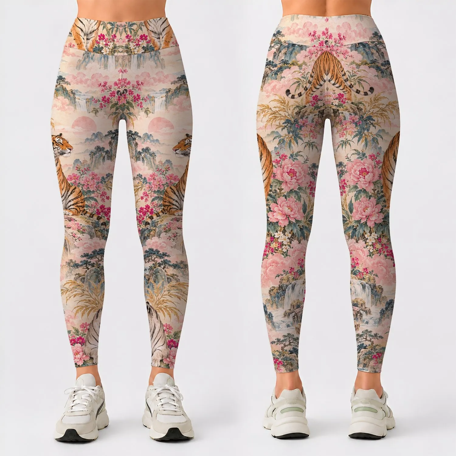 Tiger And Wildflower Tapestry For Yoga, Pilates And Everyday Style Leggings - 1