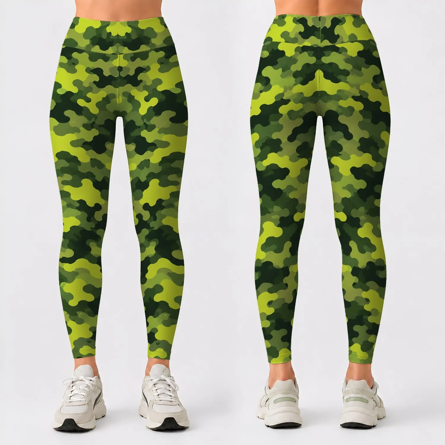 Lime Green Woodland Camo for Yoga, Pilates, Gym Workouts and Everyday Wear Leggings - 1