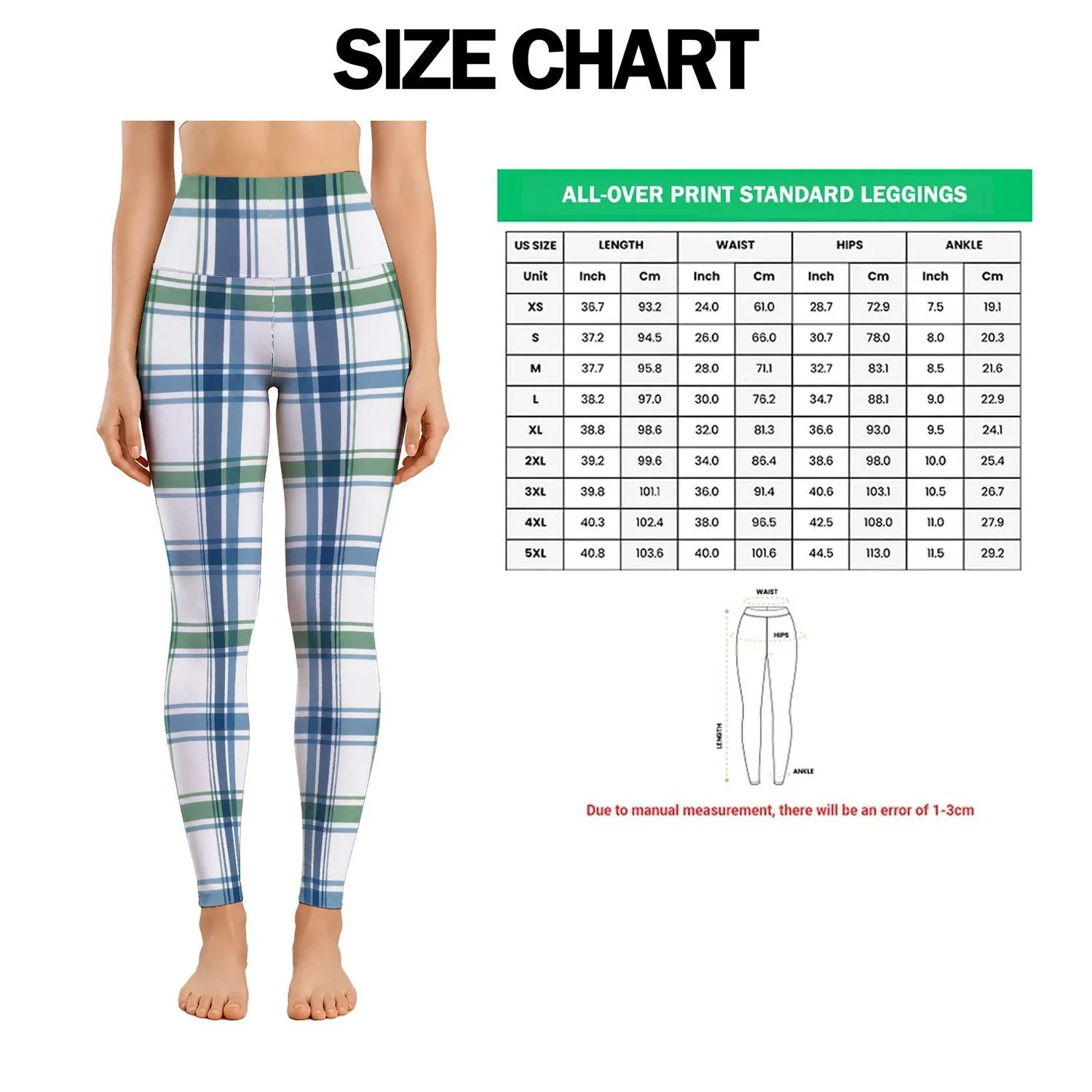 Blue Green Windowpane Checks for Yoga Pilates Commutes and Everyday Wear Leggings - 1
