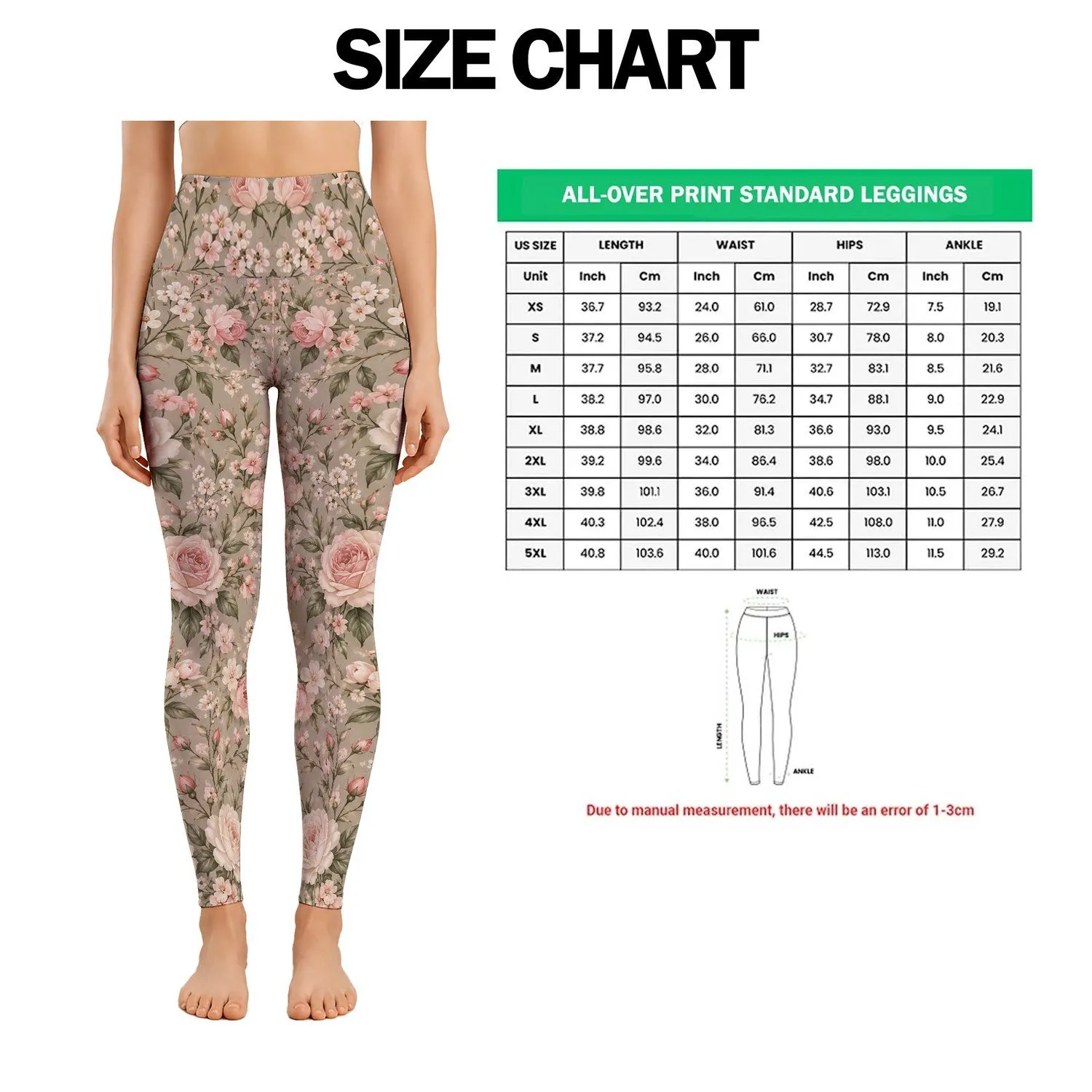 Blush Rose and Sage Botanical Florals for Yoga, Pilates and Everyday Activewear Leggings - 1