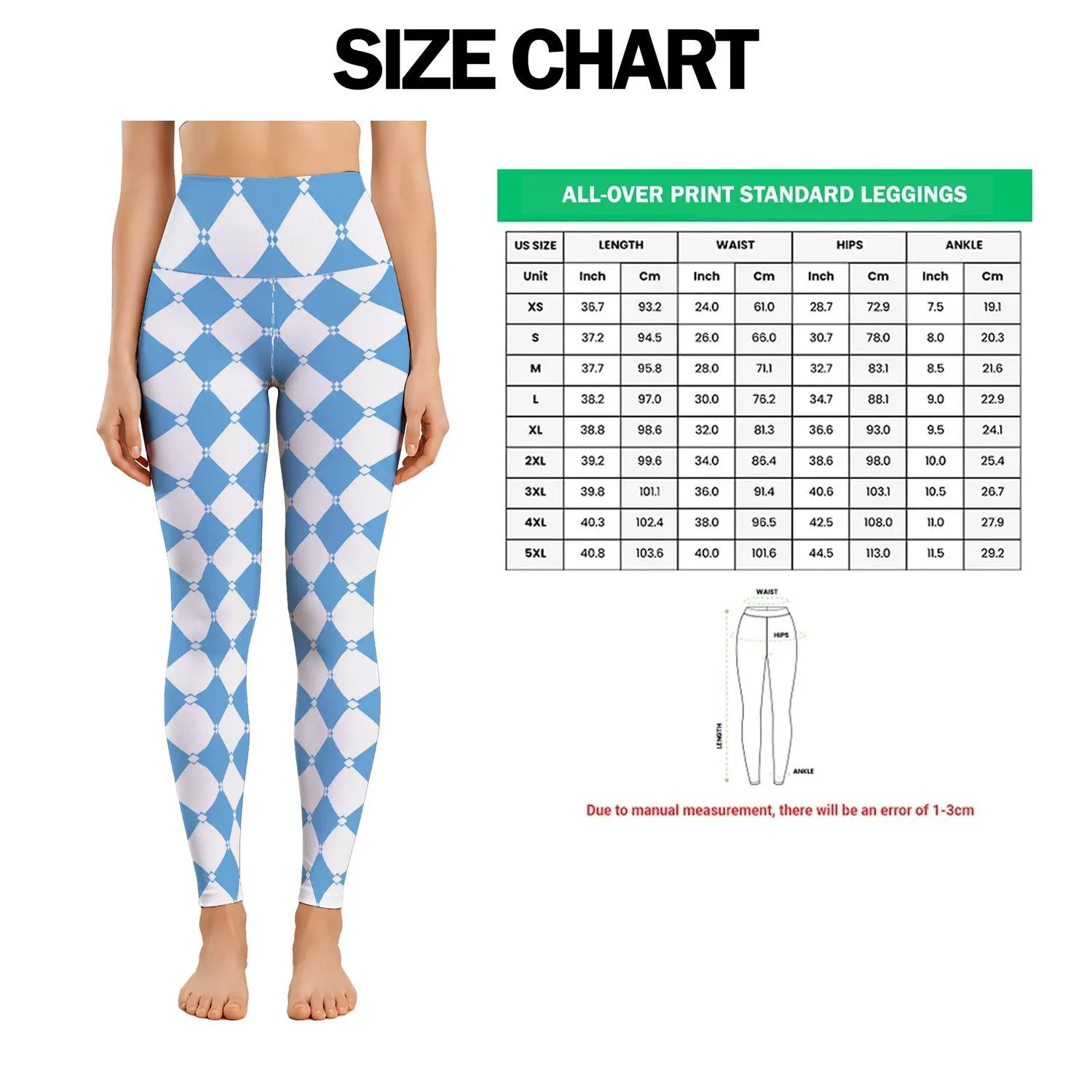 Blue White Diamond Checks for Yoga Pilates and Everyday Activewear Leggings - 1