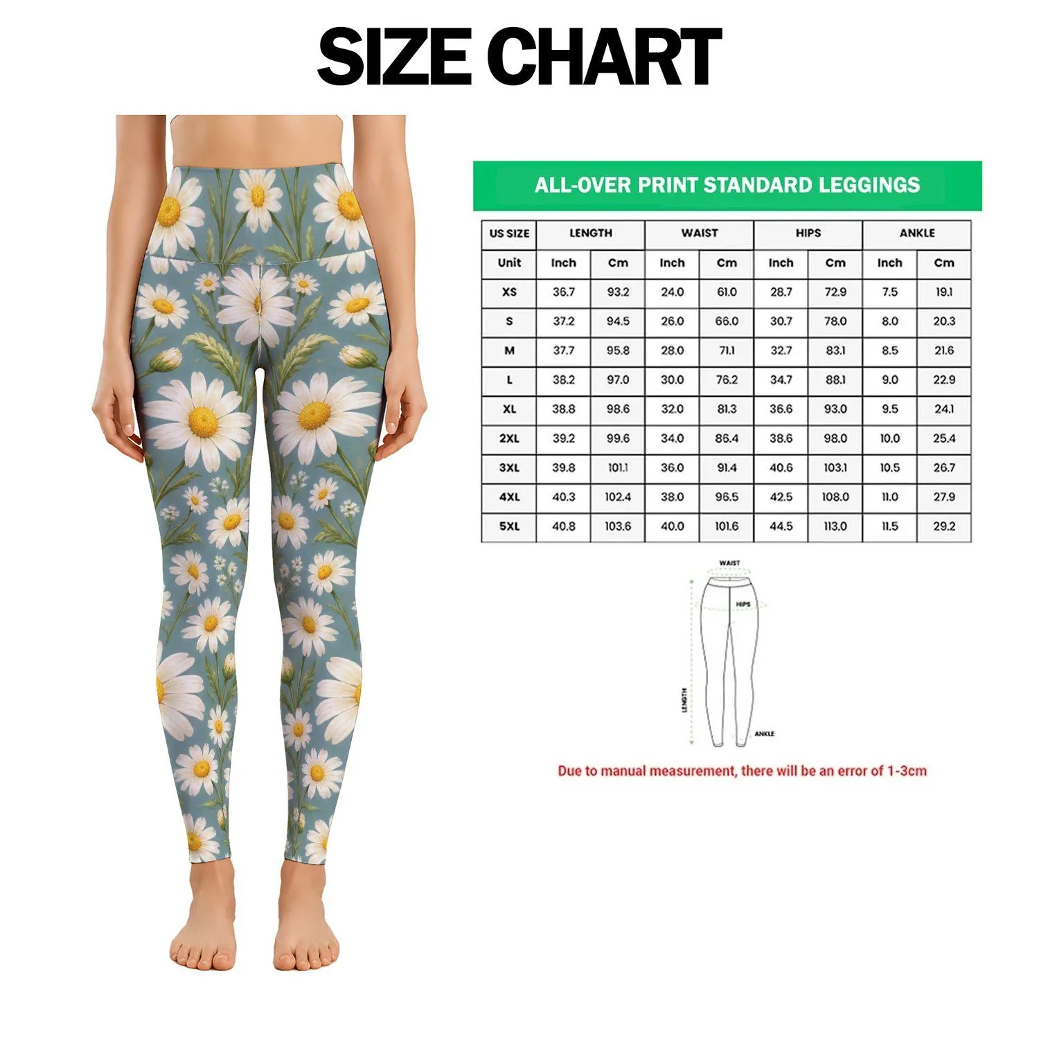 Cheerful White Daisy Blooms on Sage for Yoga, Pilates, and Everyday Spring Outings Leggings - 1