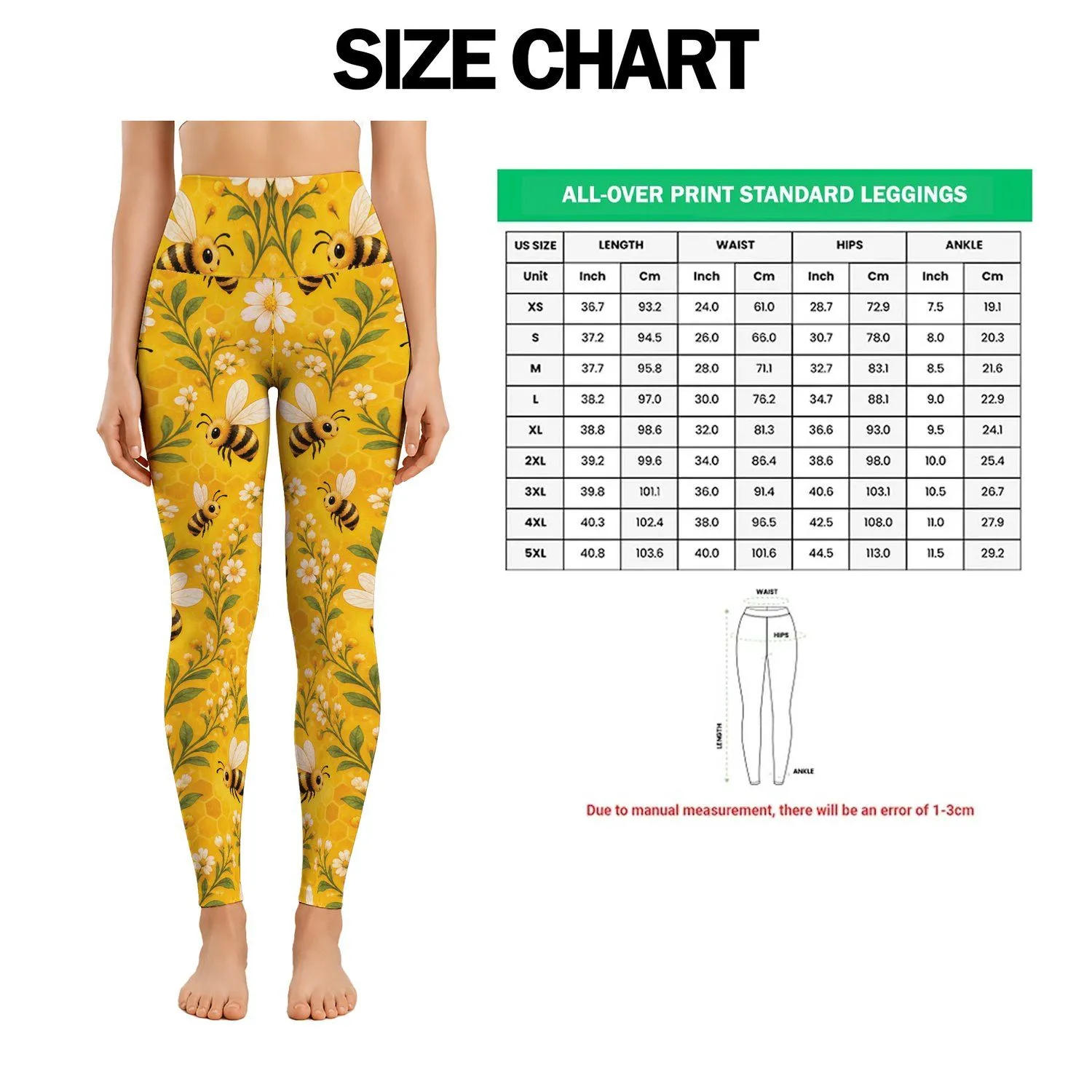 Cheerful Honeybee Motifs for Yoga, Pilates, Commuting and Sunny Everyday Outings Leggings - 1
