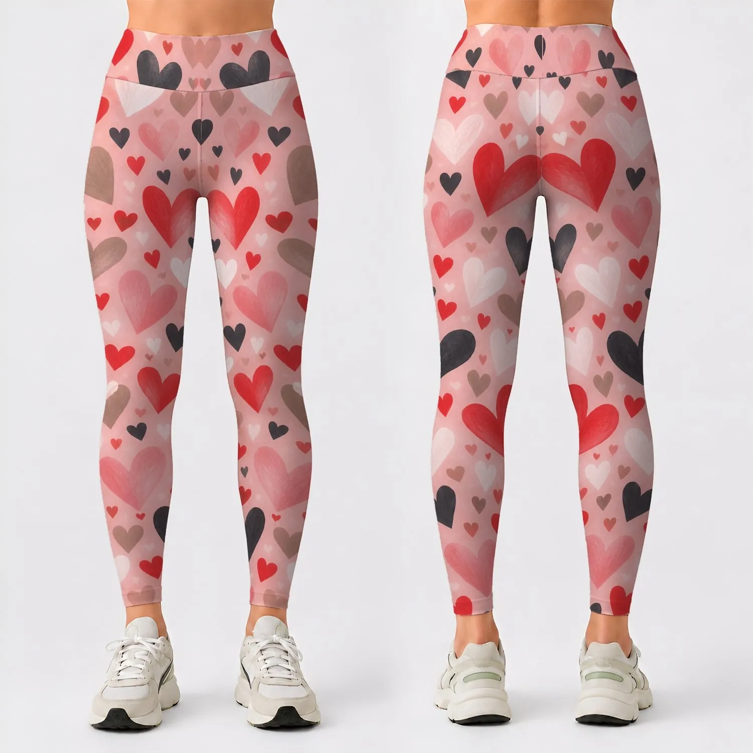 Red, Blush and Charcoal Hearts for Yoga, Pilates, Commuting and Everyday Errands Leggings - 1