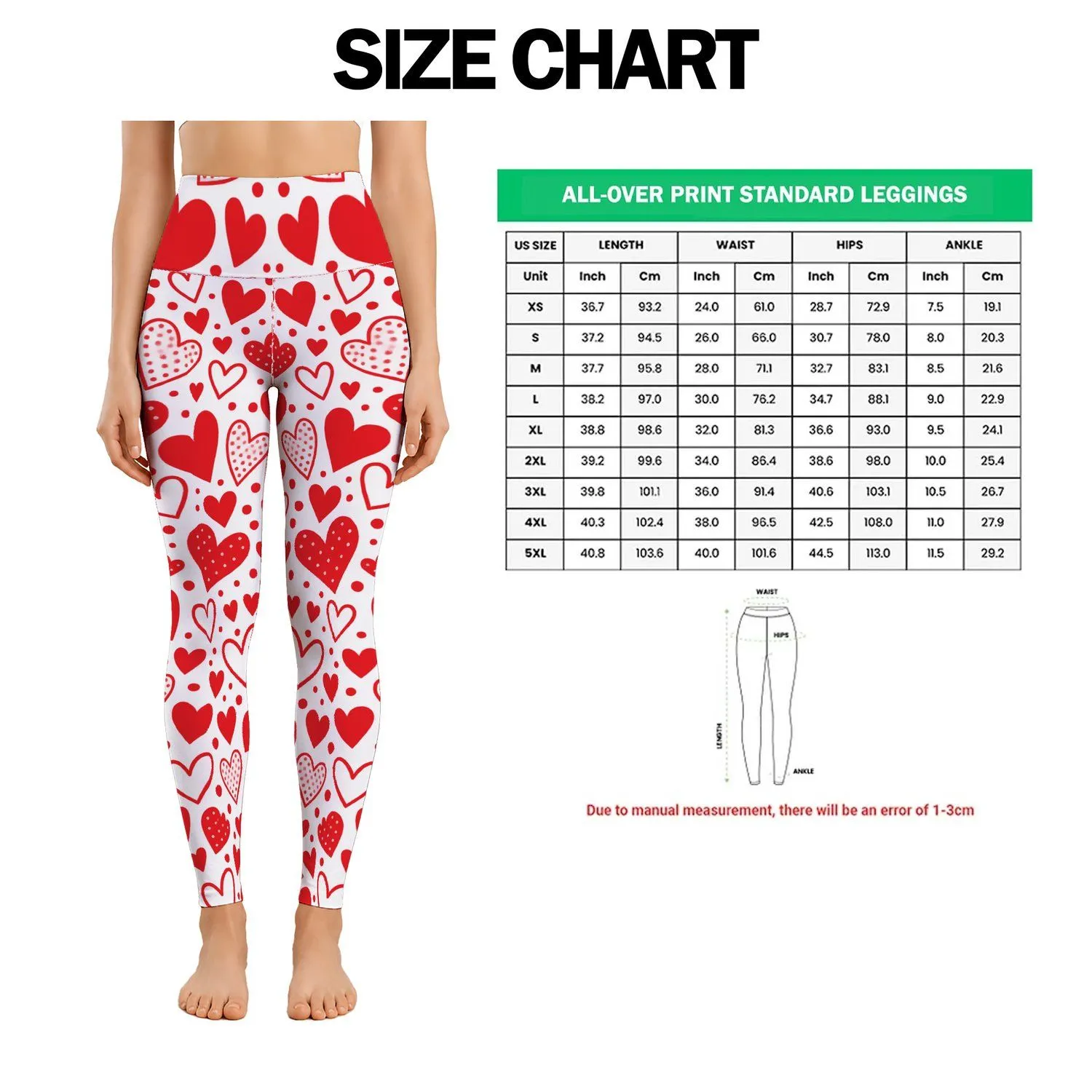 Vibrant Red Hearts for Yoga, Pilates, Fitness, and Everyday Romantic Style for Her Leggings - 1