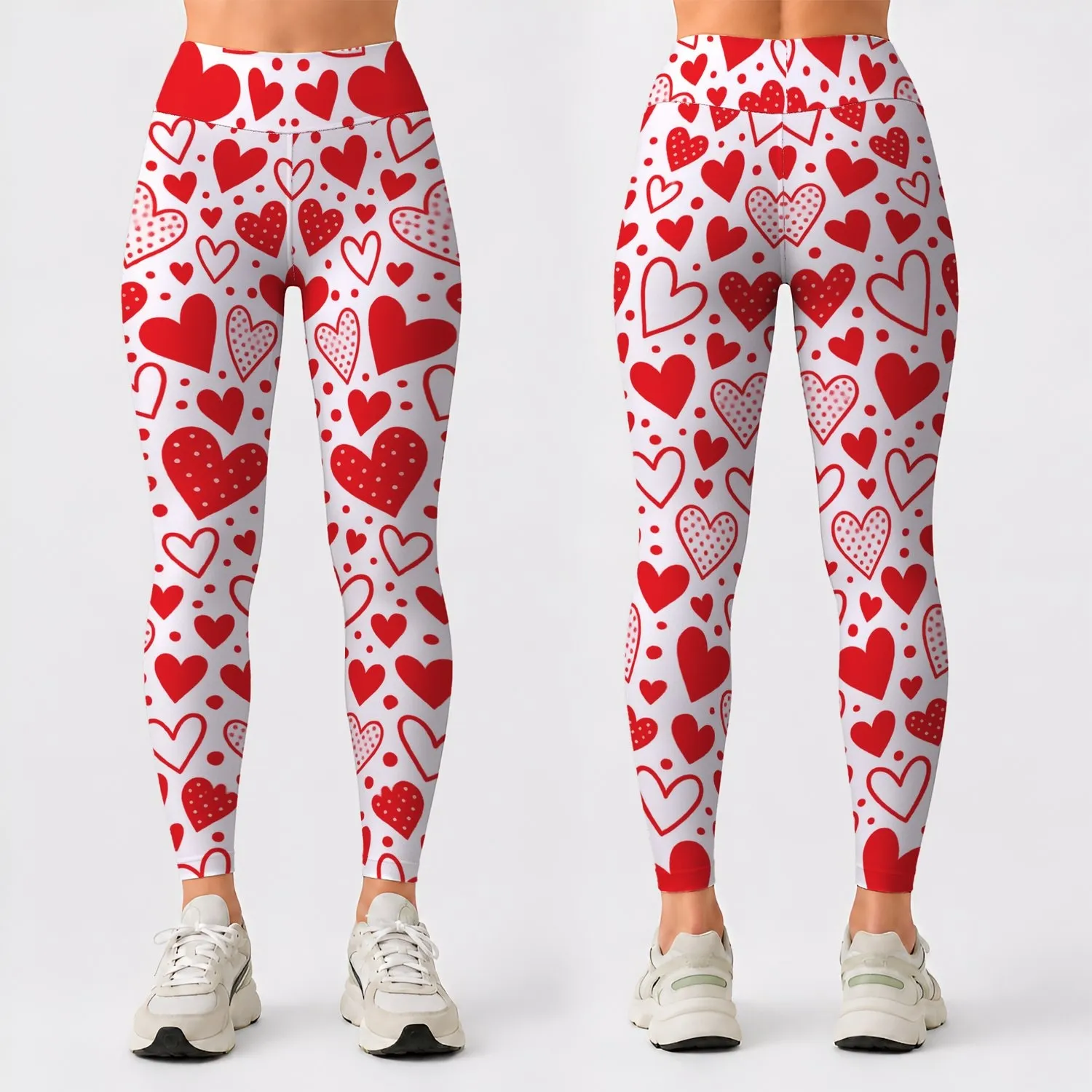 Vibrant Red Hearts for Yoga, Pilates, Fitness, and Everyday Romantic Style for Her Leggings - 1