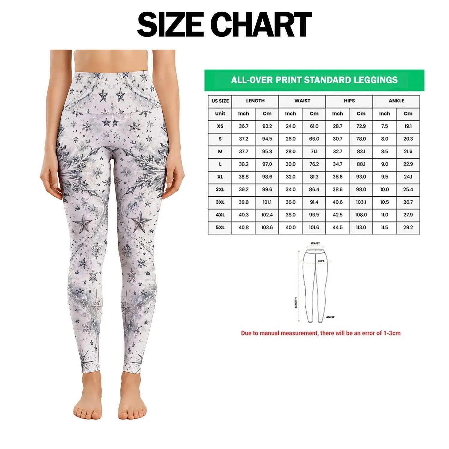 Silver Stars and Snowflakes for Yoga, Pilates and Everyday Winter Style Leggings - 1