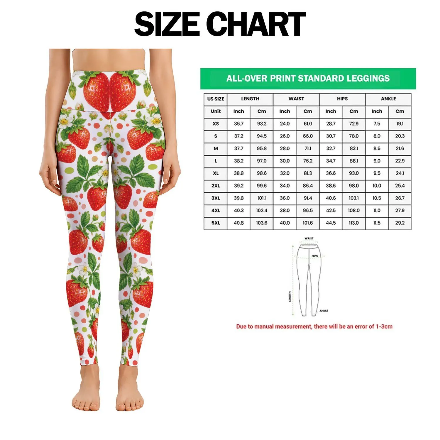 Scarlet Strawberries and Fresh Green Leaves for Yoga, Pilates and Summer Outings Leggings - 1