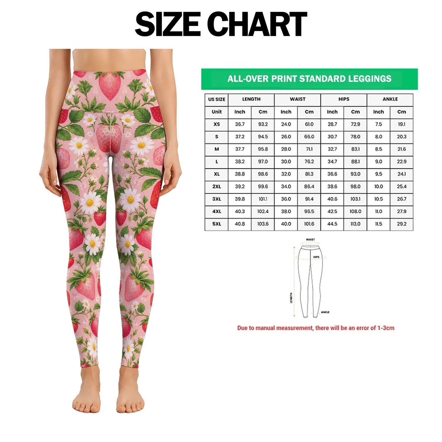 Sweet Strawberry and Daisy Motifs for Yoga, Pilates, and Relaxed Summer Weekend Outings Leggings - 1