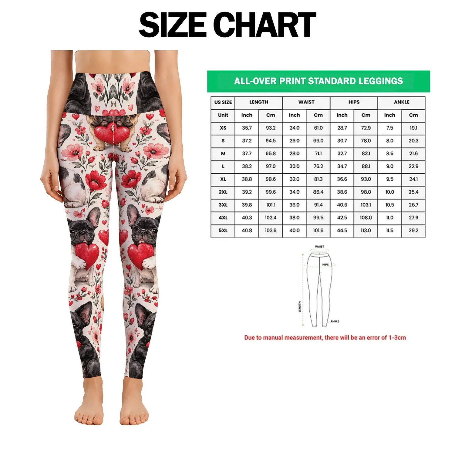 French Bulldog Heart Motifs for Sweet Studio-to-Street Style and Everyday Active Living Leggings - 1