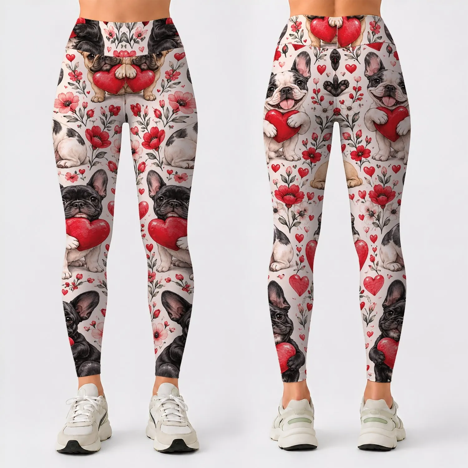 French Bulldog Heart Motifs for Sweet Studio-to-Street Style and Everyday Active Living Leggings - 1