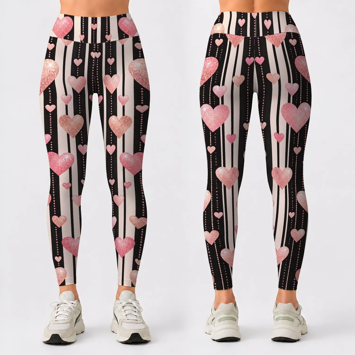 Blush Hearts And Bold Stripes For Yoga Pilates And Everyday Wear Leggings - 1