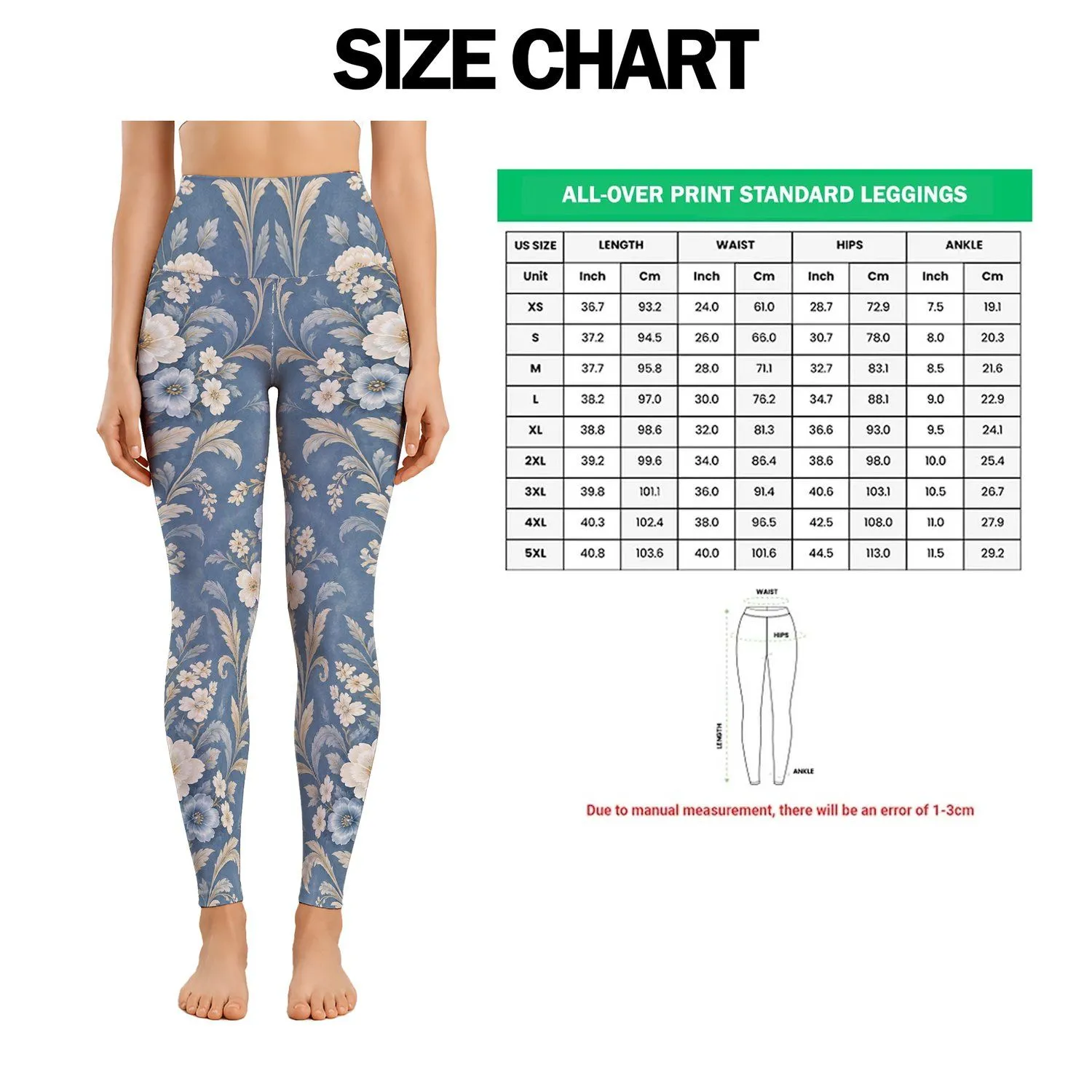 Blue Ivory Botanical Damask Blooms for Yoga, Pilates, and Everyday City Strolls Leggings - 1