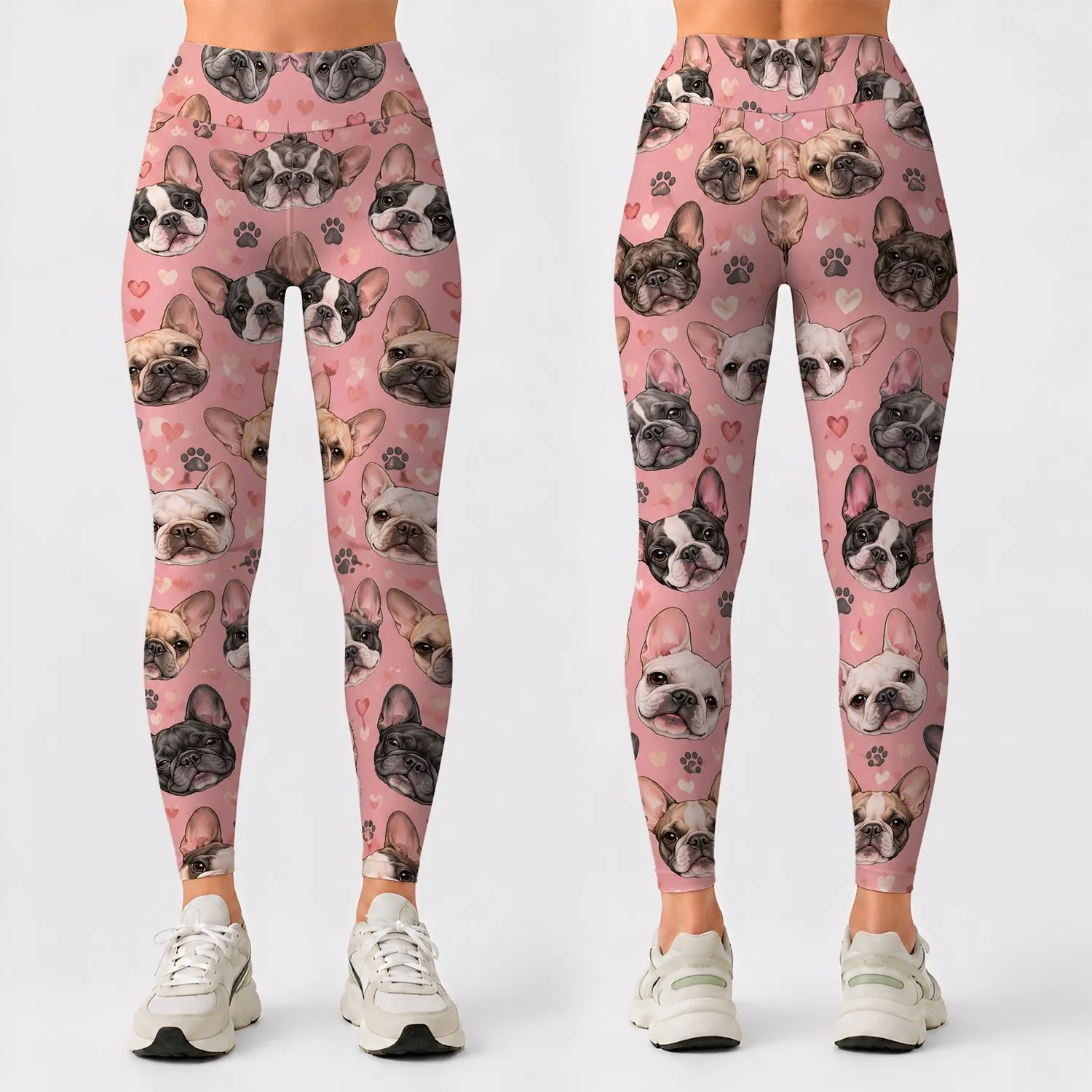 French Bulldog Faces for Yoga, Pilates, and Everyday Casual Style Leggings - 1