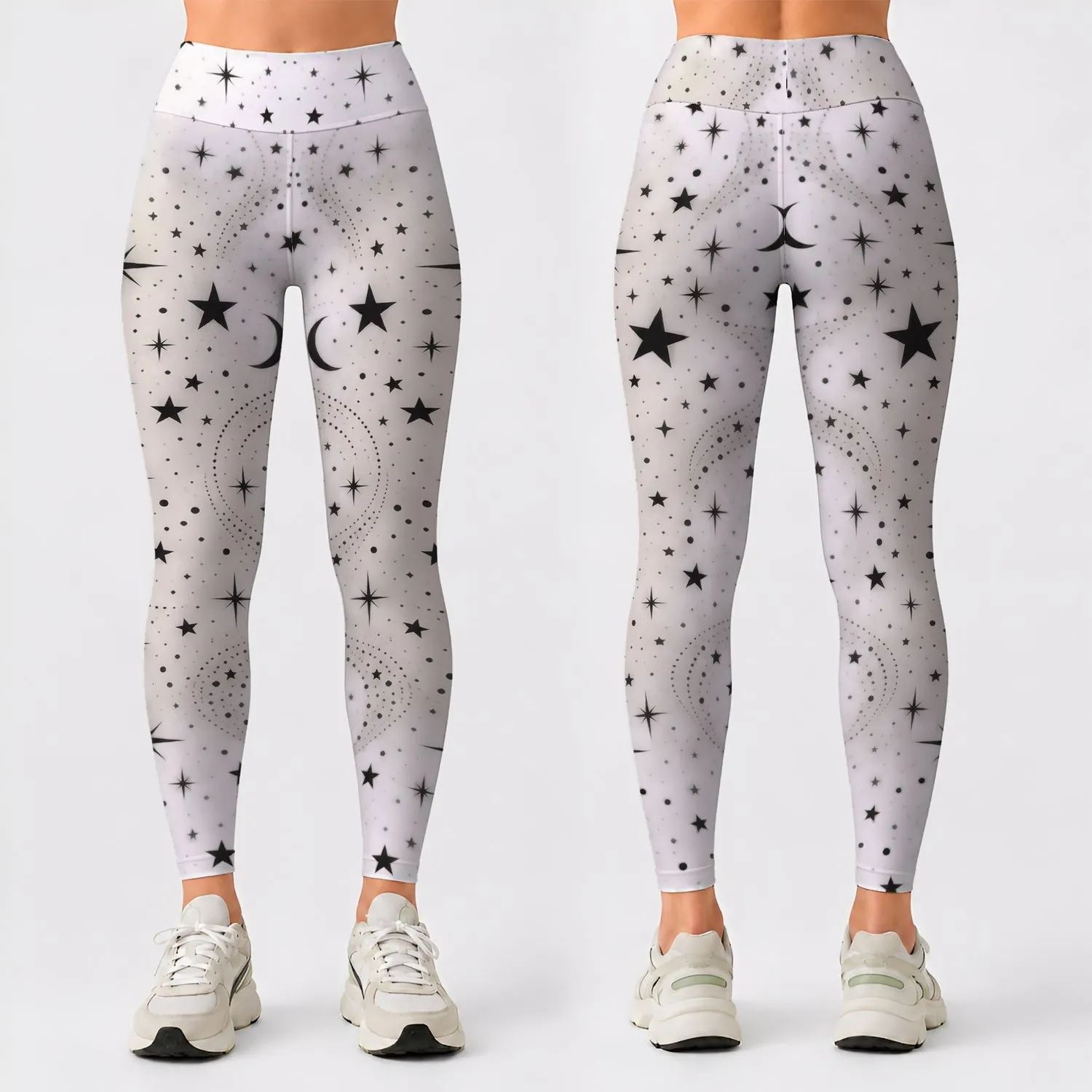 Monochrome Stars and Dots for Yoga, Pilates, and Everyday Movement for Women Leggings - 1