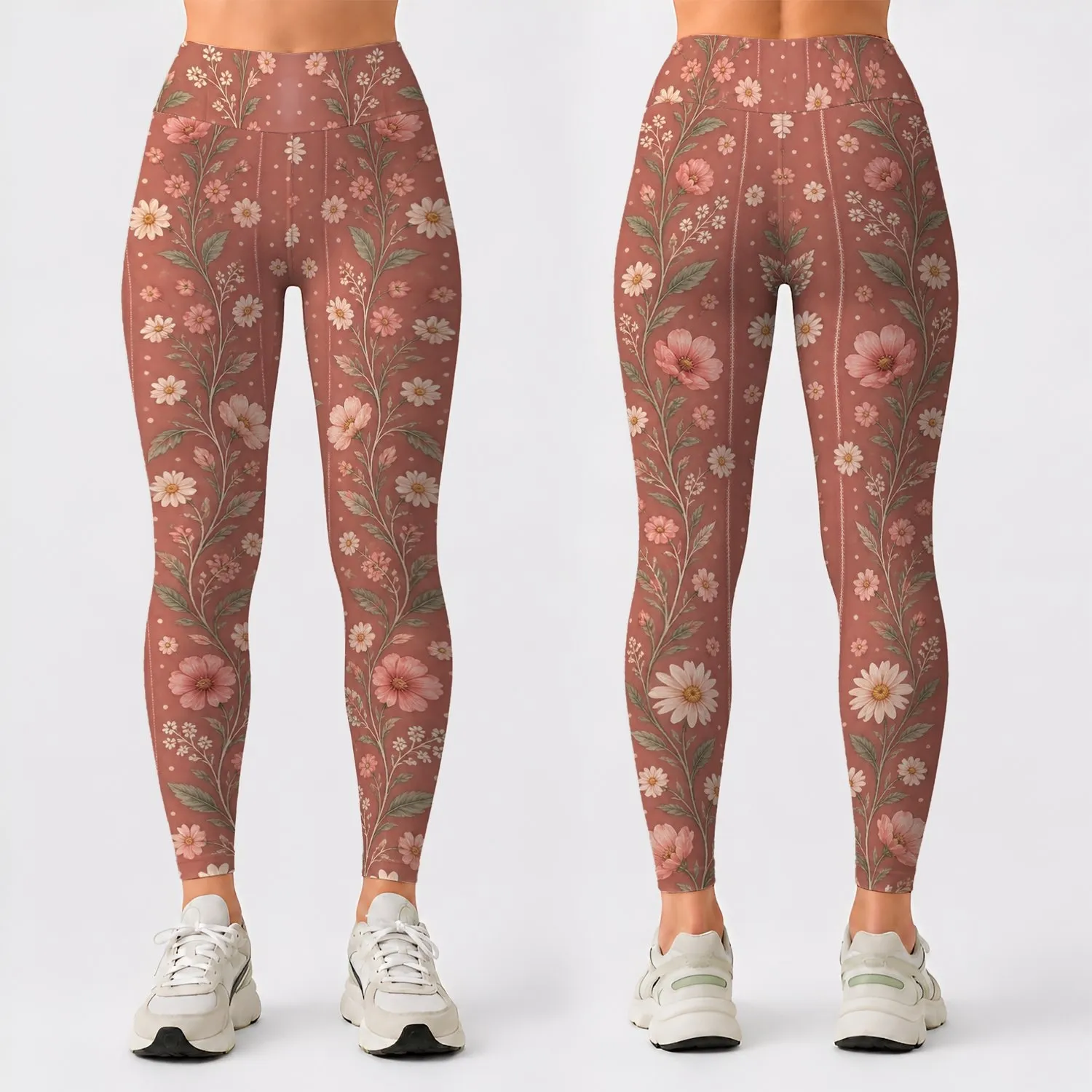 Dusty Rose Wildflower Vines for Yoga, Pilates and Everyday Wear Leggings - 1