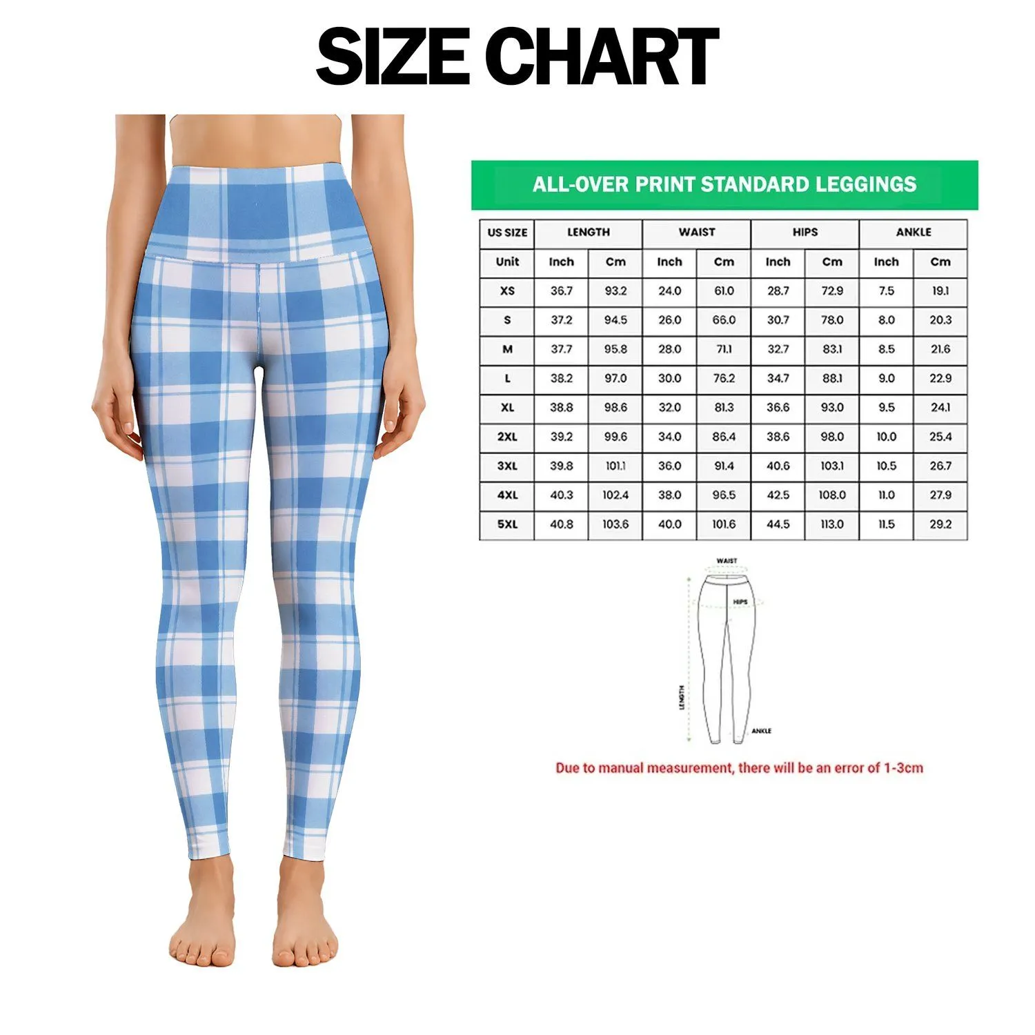 Blue And White Gingham Checks For Yoga, Pilates, Errands And Everyday Casual Style Leggings - 1