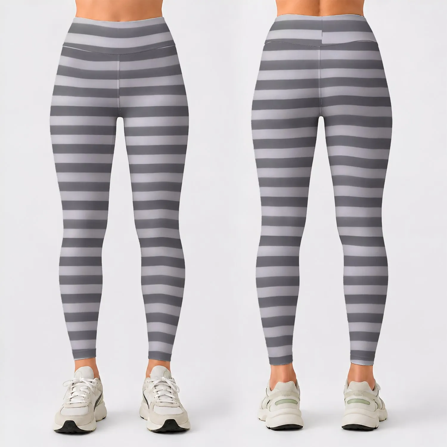 Charcoal And Silver Horizontal Stripes For Yoga, Pilates And Everyday Activewear Style Leggings - 1