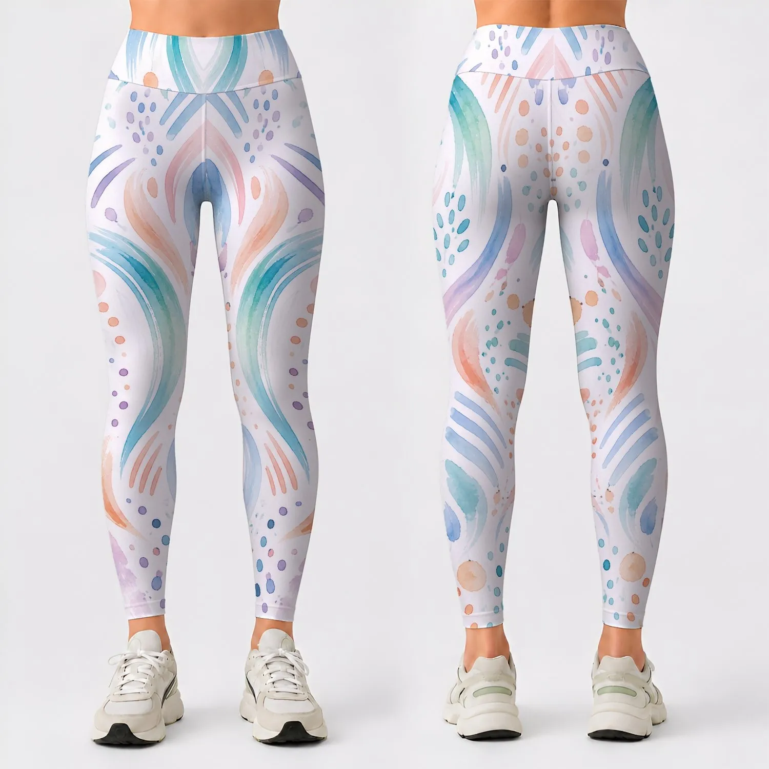 Pastel Abstract Brushstrokes for Yoga, Pilates, and Everyday Studio-to-Street Style Leggings - 1