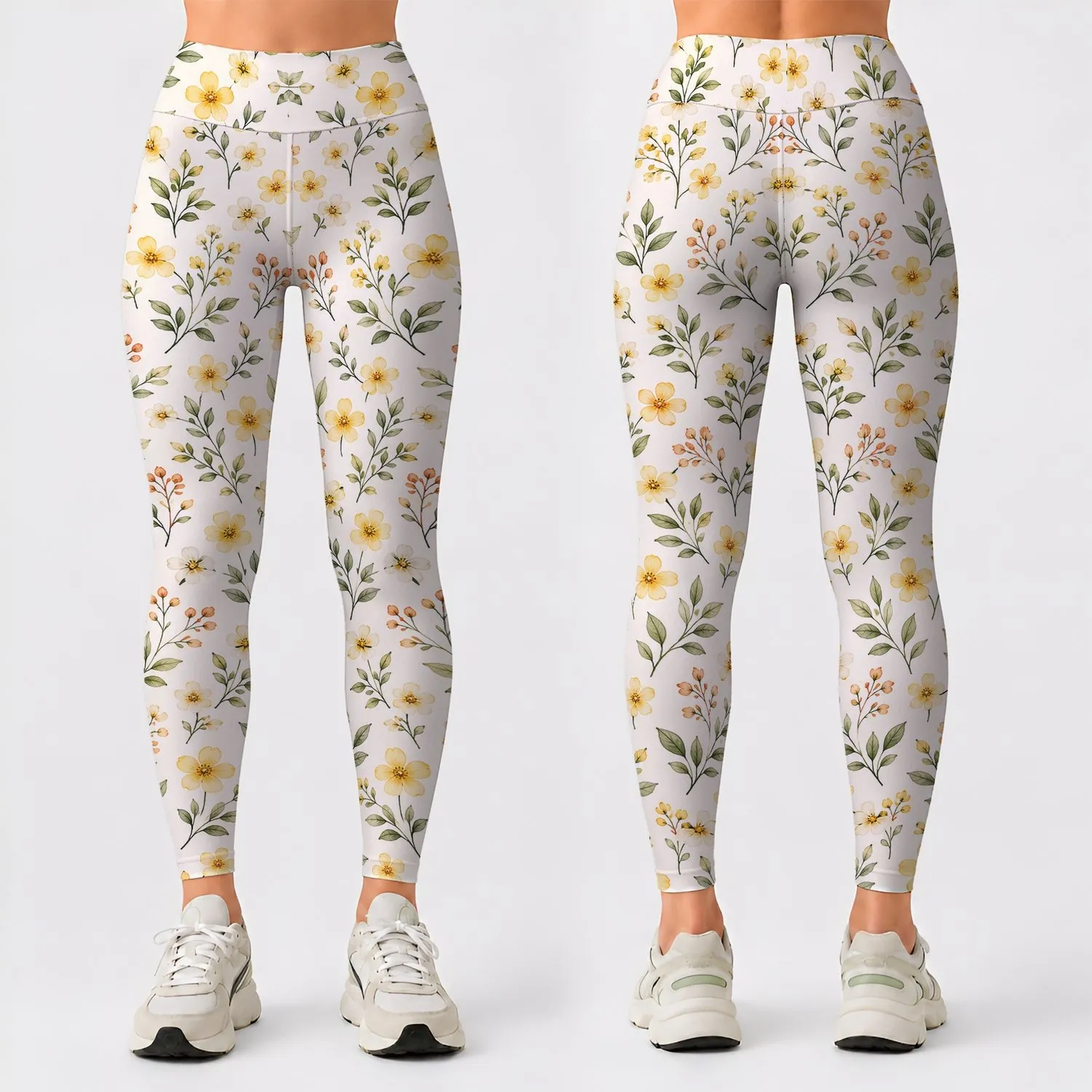 Ivory Ditsy Florals and Fresh Botanical Sprigs for Yoga, Pilates, and Everyday Errands Leggings - 1