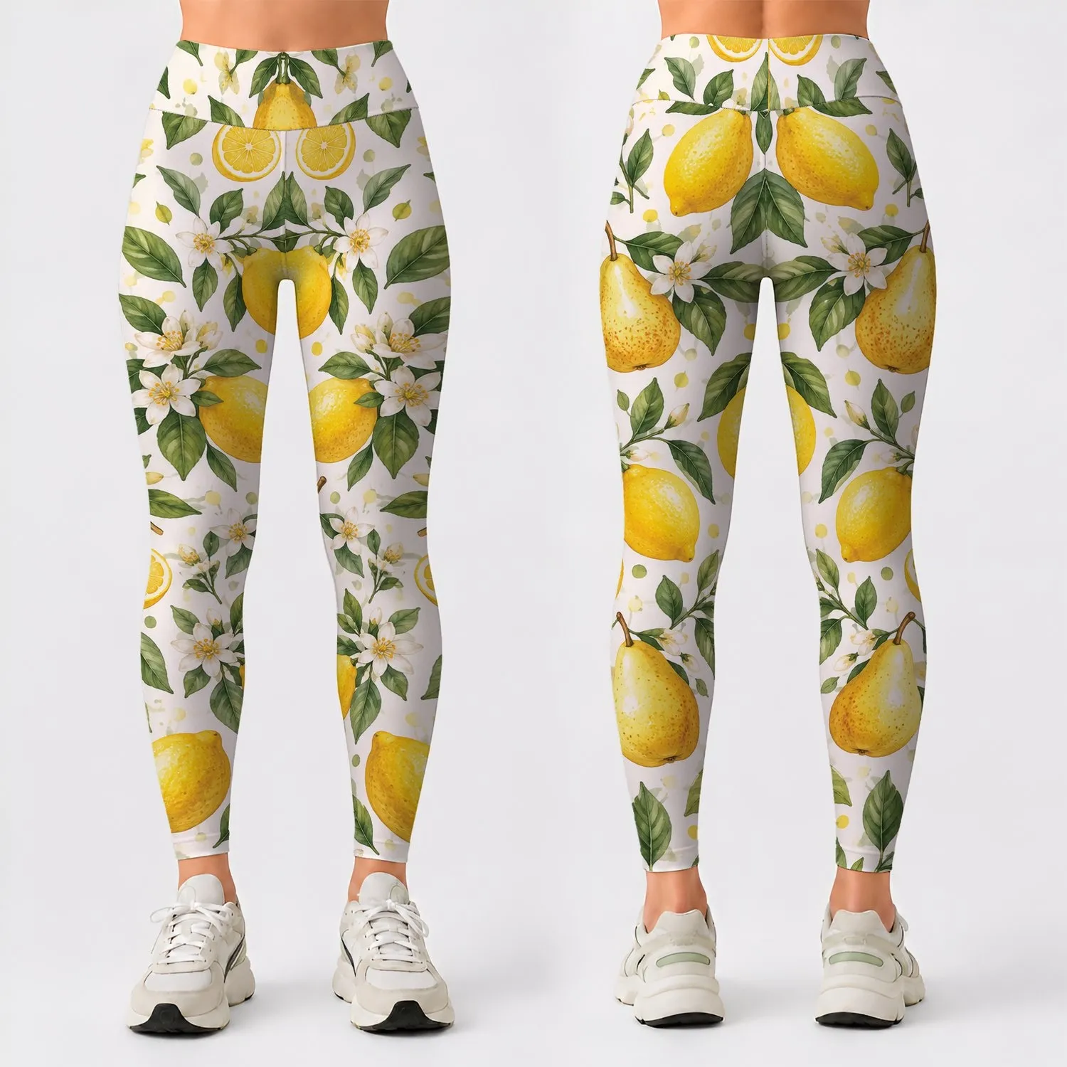 Golden Lemons and Pears for Sunny Yoga, Pilates, and Everyday Outings Leggings - 1