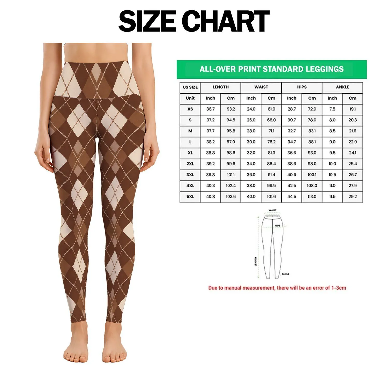 Warm Brown And Ivory Argyle Diamonds For Pilates, Yoga And Everyday City Style Leggings - 1