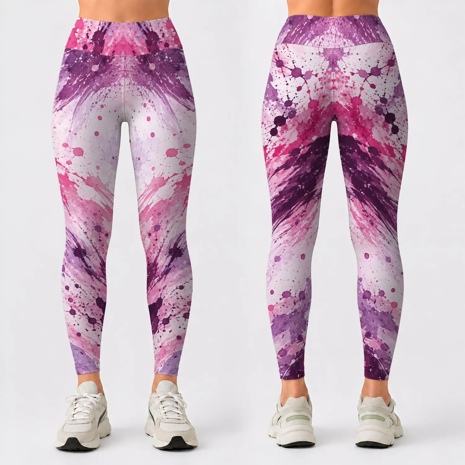 Lavender Pink Abstract Splatter for Yoga Pilates and Everyday Wear Leggings - 1