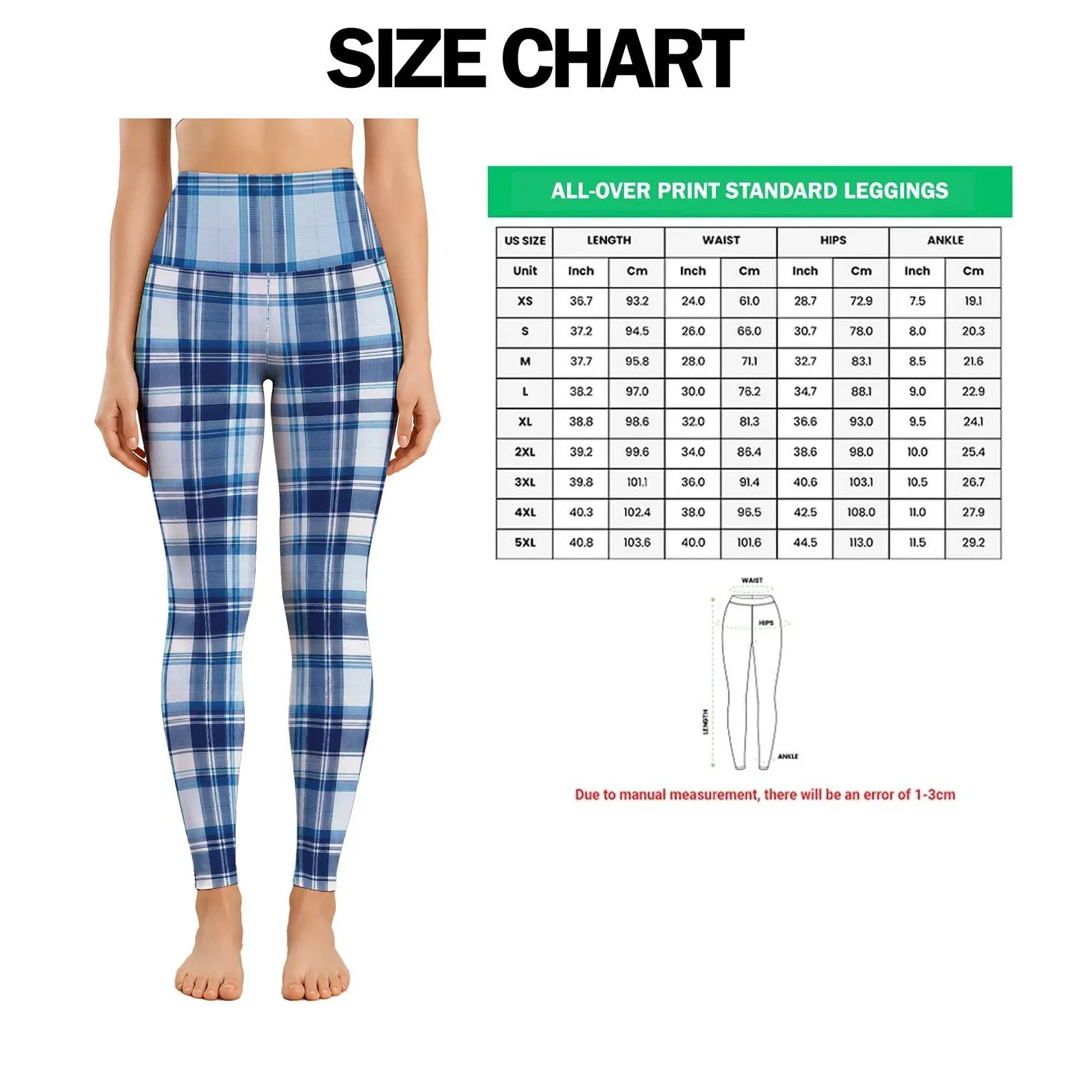 Ink Blue Plaid Checks for Yoga, Pilates, Commuting, and Everyday Wear Leggings - 1