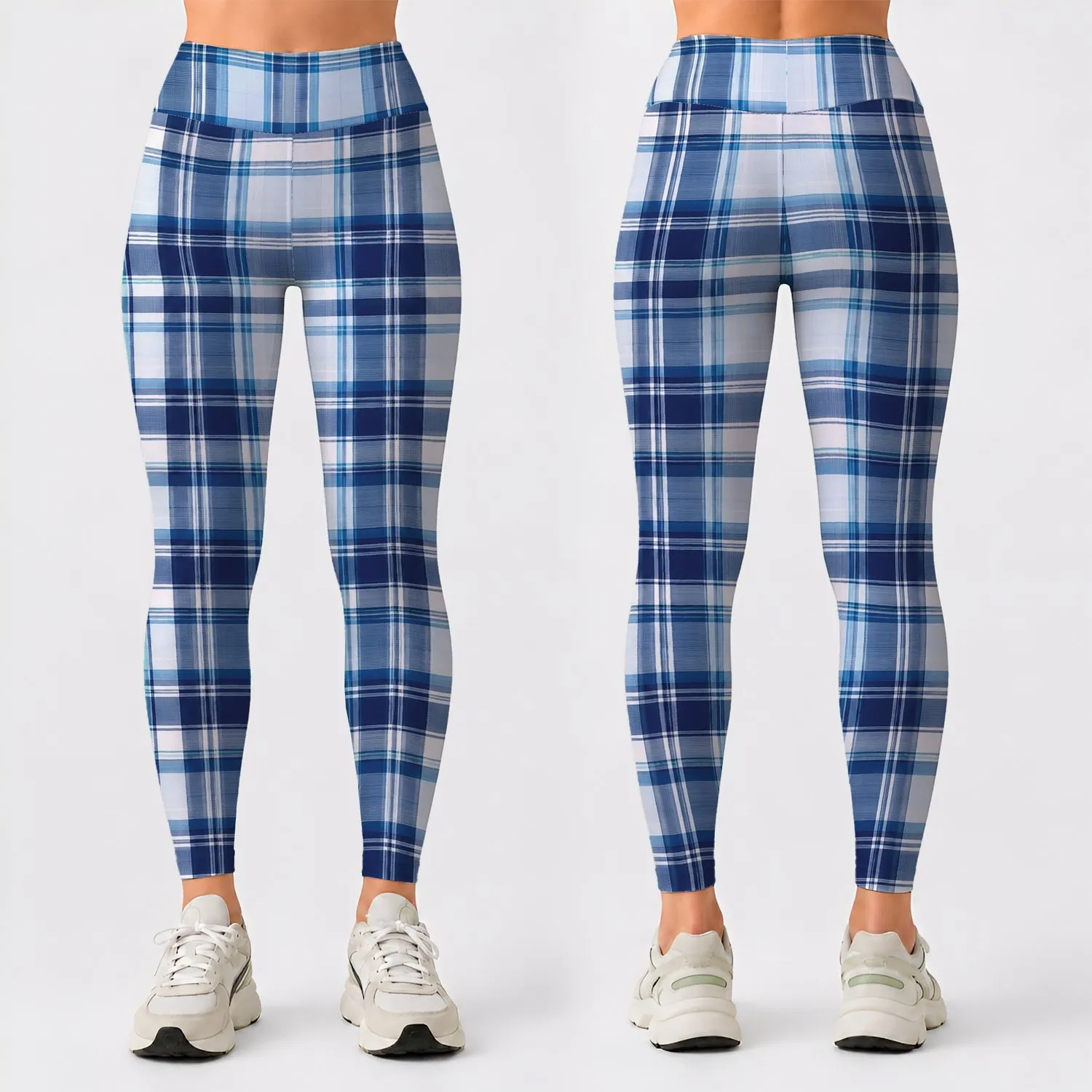 Ink Blue Plaid Checks for Yoga, Pilates, Commuting, and Everyday Wear Leggings - 1