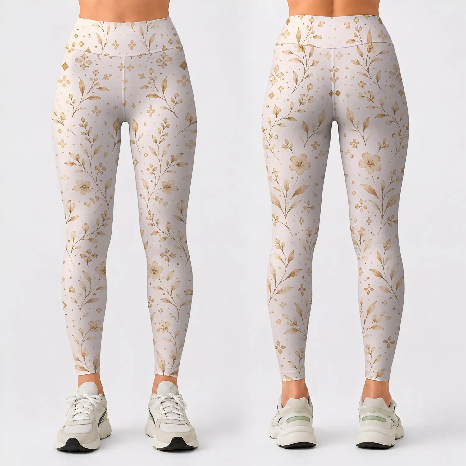Ivory Micro Dots And Petite Florals For Yoga, Pilates, And Daily Active Living Leggings - 1