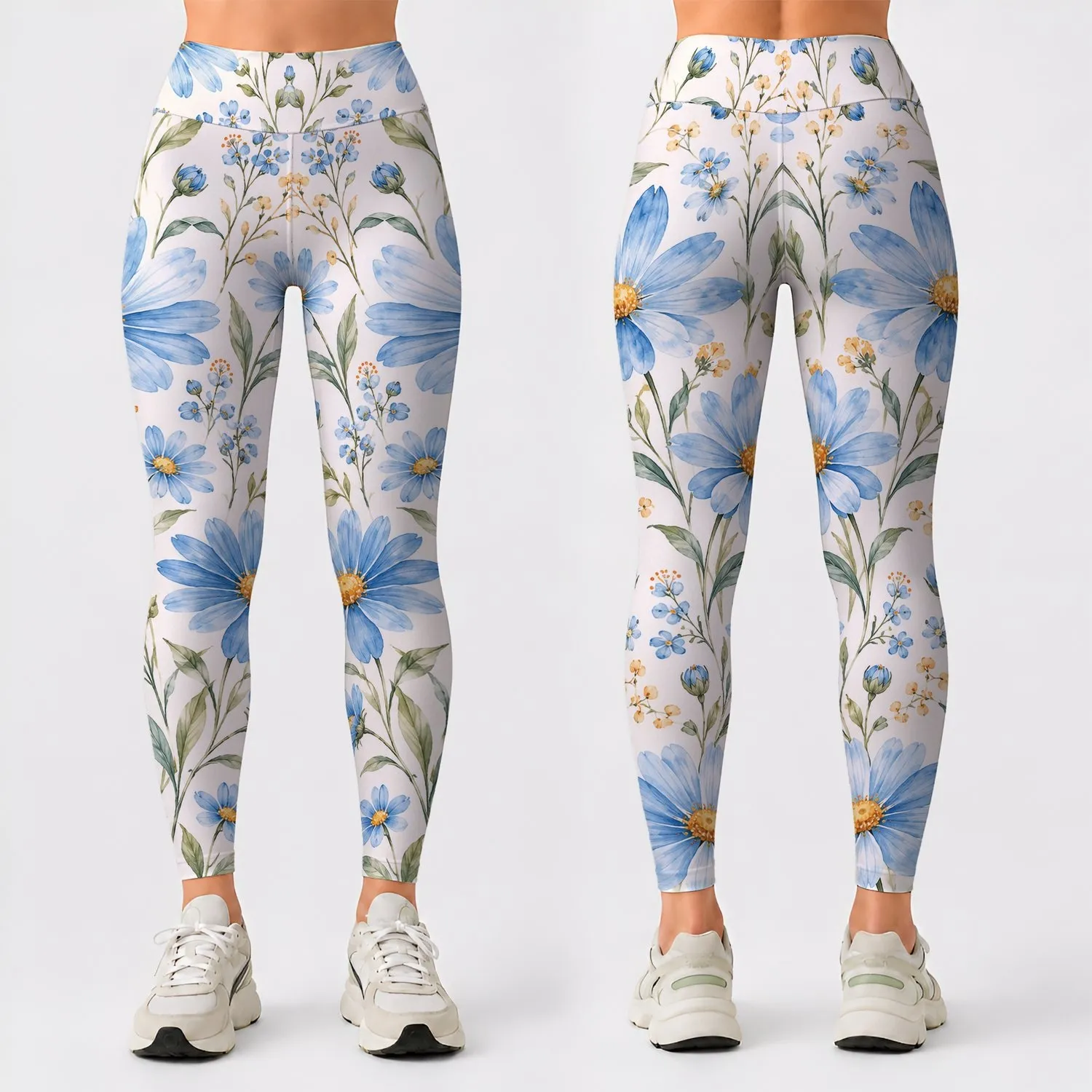 Blue Daisy Wildflowers for Yoga, Pilates, and Fresh Everyday Spring Style Leggings - 1