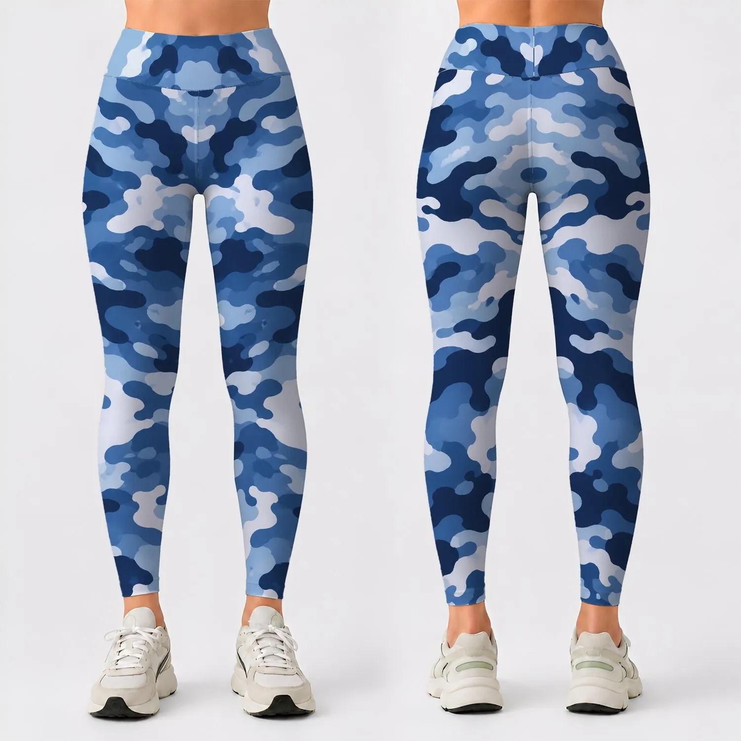 Blue And White Camouflage For Yoga, Pilates And Everyday Activewear Leggings - 1
