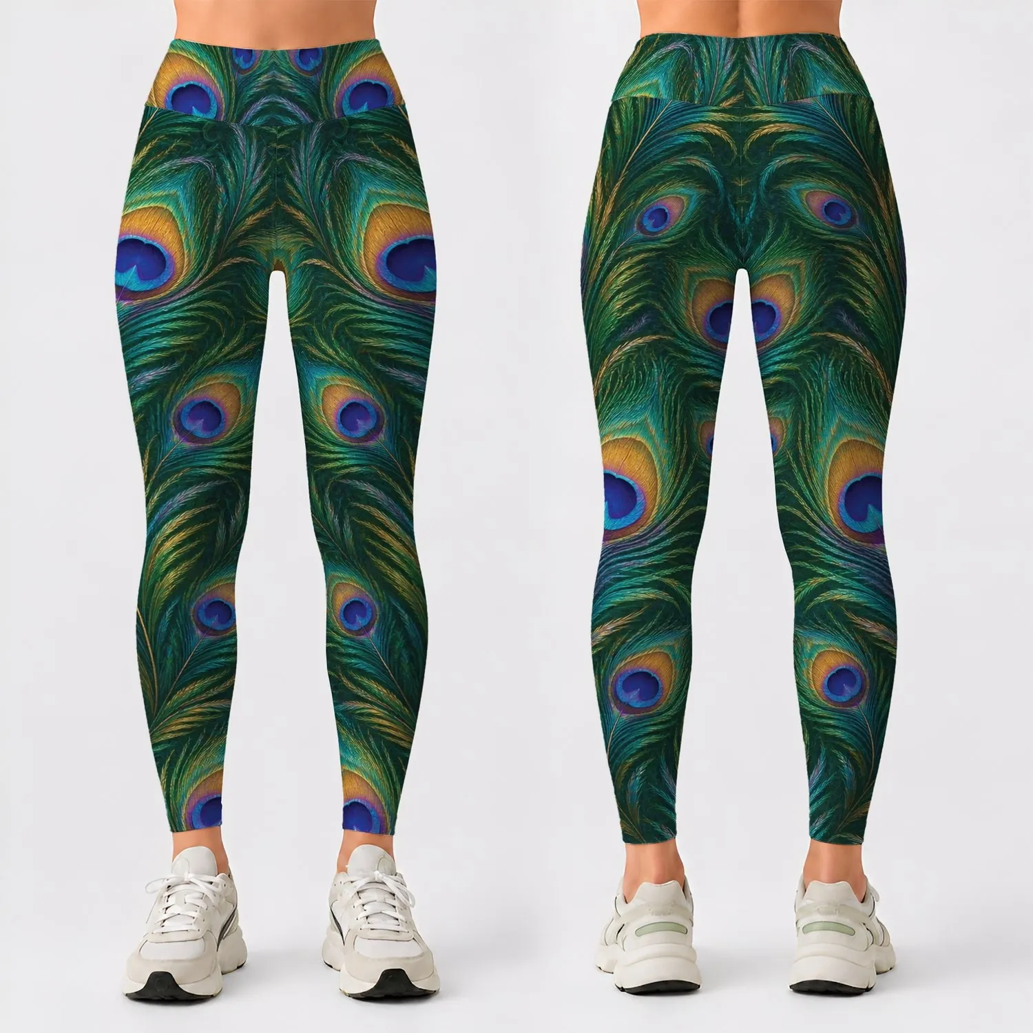 Emerald Peacock Feathers for Yoga, Pilates, and Everyday Chic Women Leggings - 1