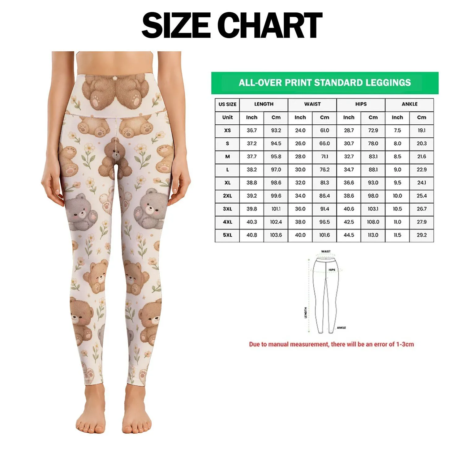 Tiny Teddy Bear And Woodland Cub Motifs For Cozy Yoga And Everyday Wear Leggings - 1