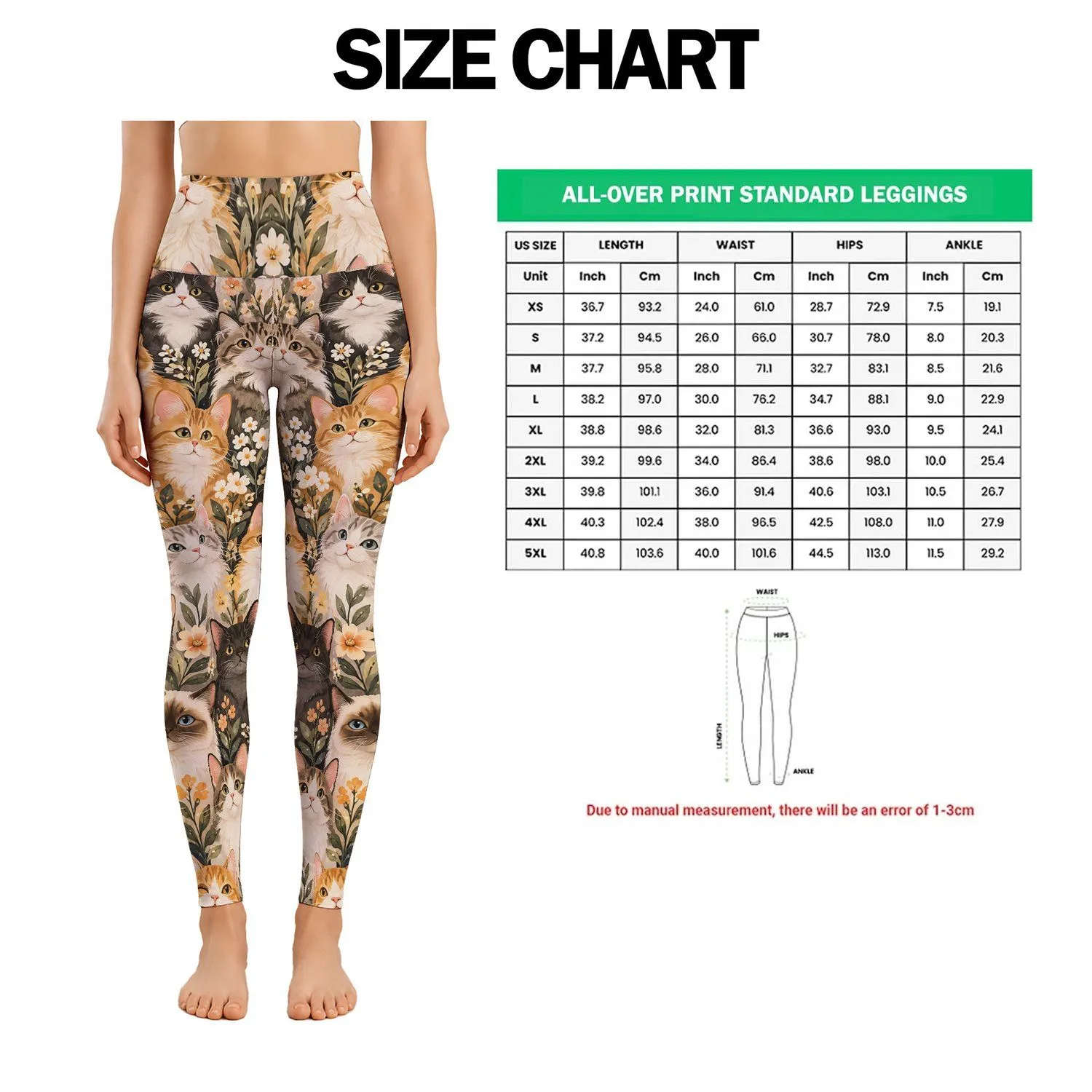 Cute Cat Faces in Warm Neutrals for Yoga, Pilates and Everyday Casual Weekend Style Leggings - 1