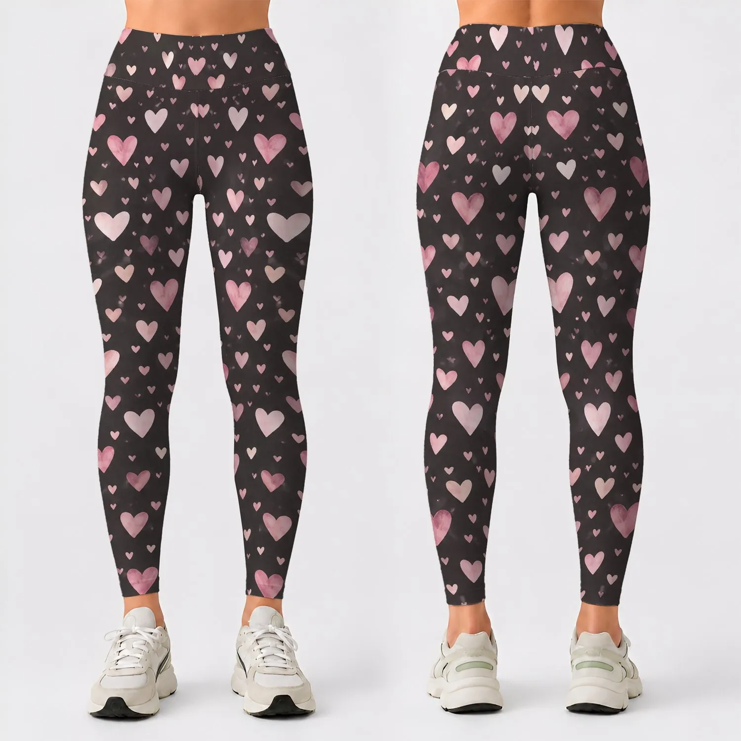 Blush Pink Hearts on Charcoal for Yoga, Pilates and Everyday Outings Leggings - 1