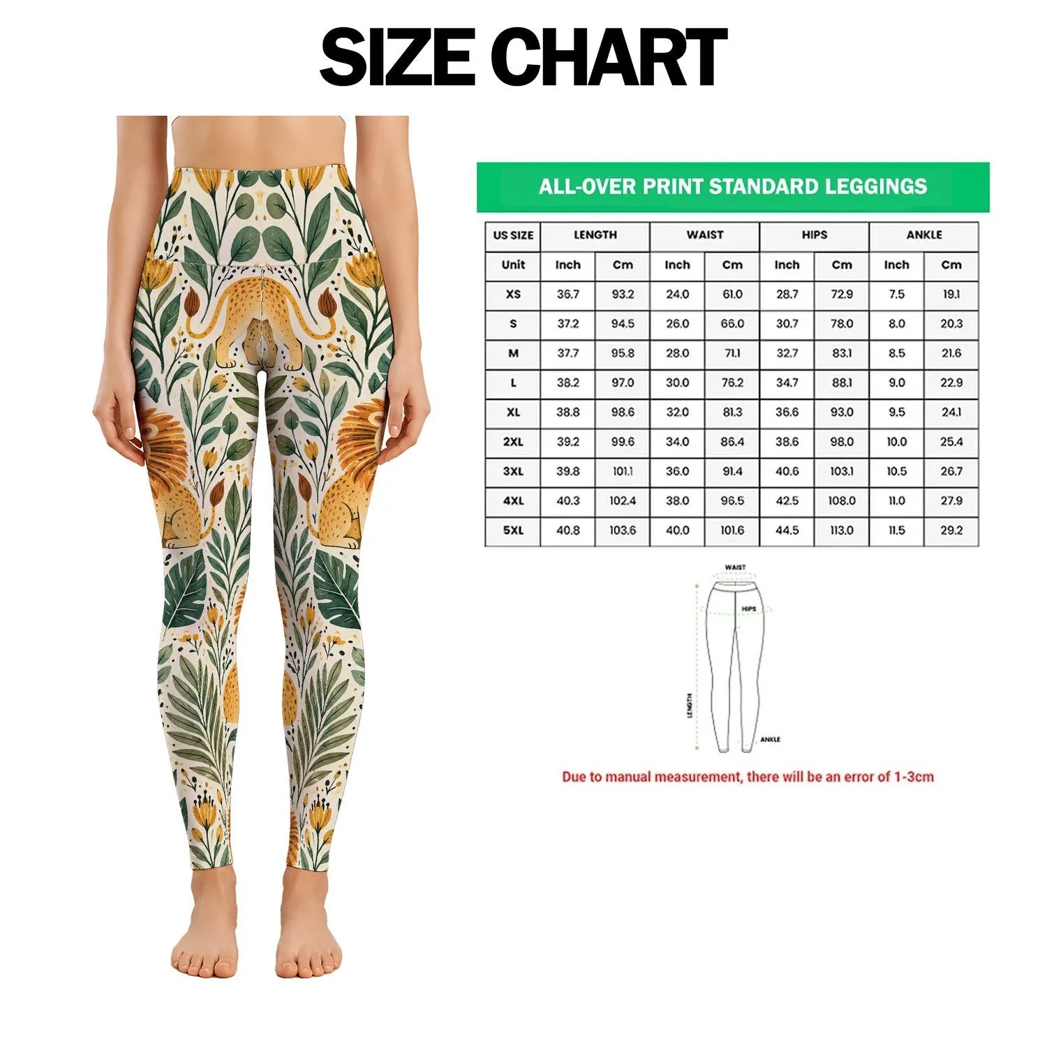 Sage Leaf and Lion Motifs for Yoga, Pilates, and Everyday Outings Leggings - 1