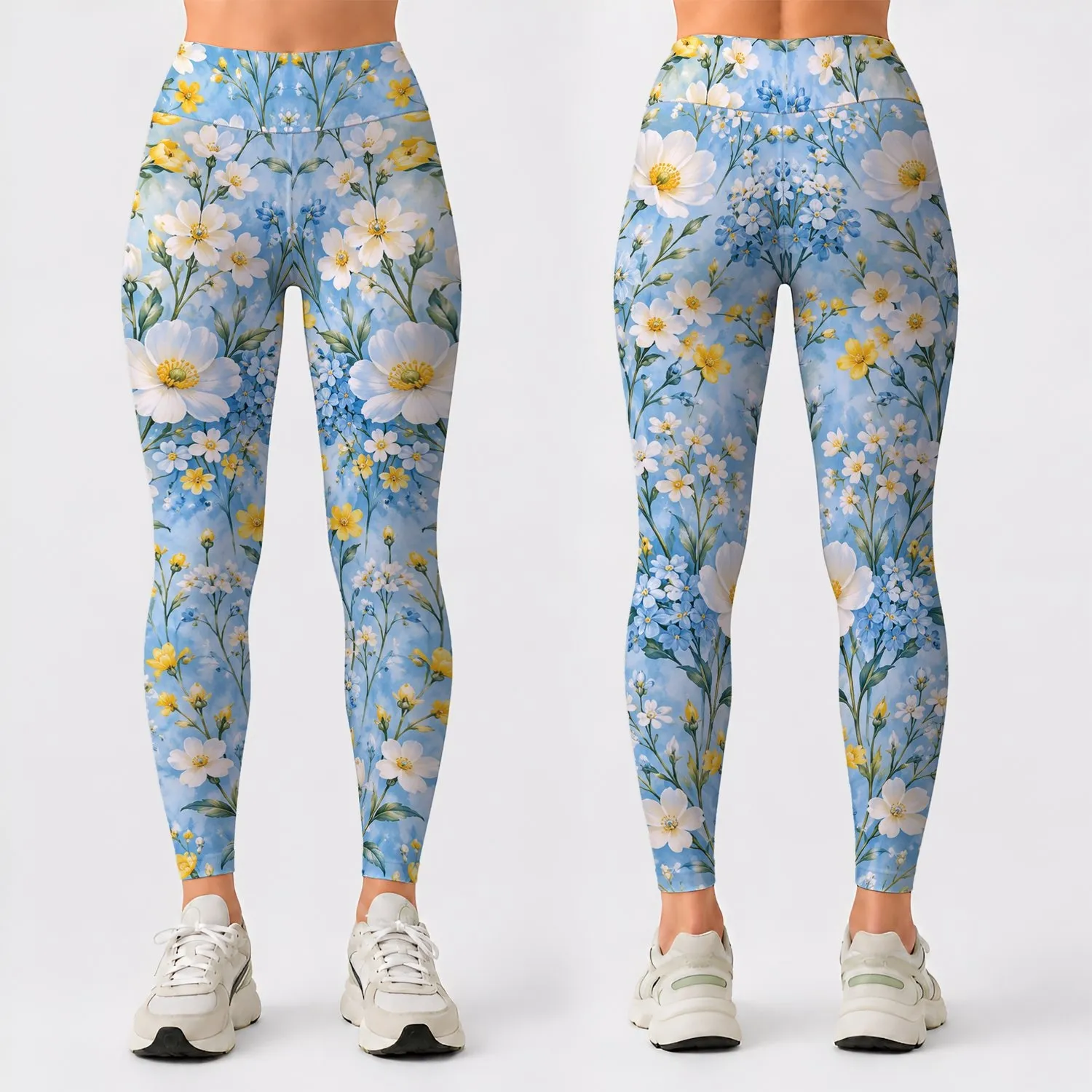 Sky Blue Wildflowers for Yoga, Pilates and Springtime Leisure Leggings - 1
