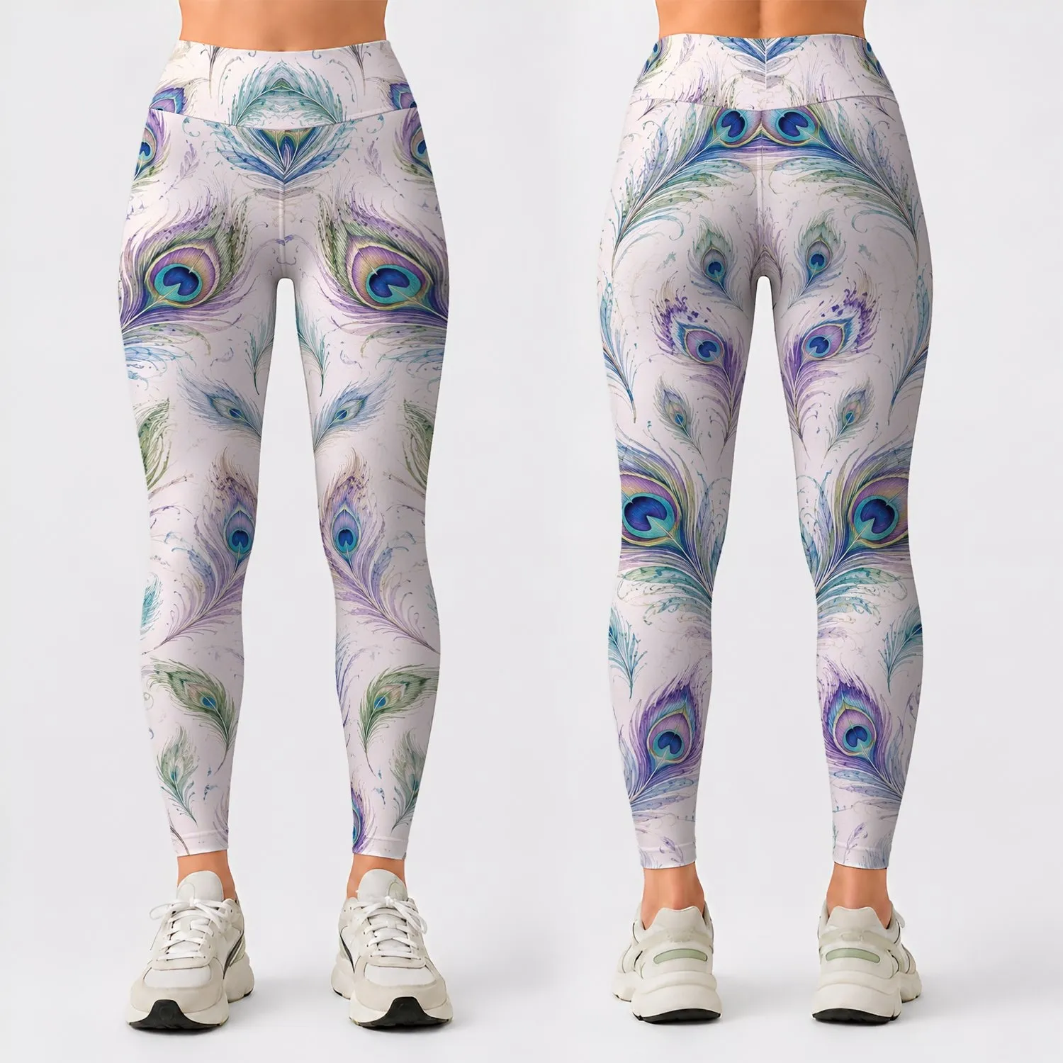 Pastel Peacock Feathers for Yoga, Pilates, and Everyday Activewear Style for Women Leggings - 1