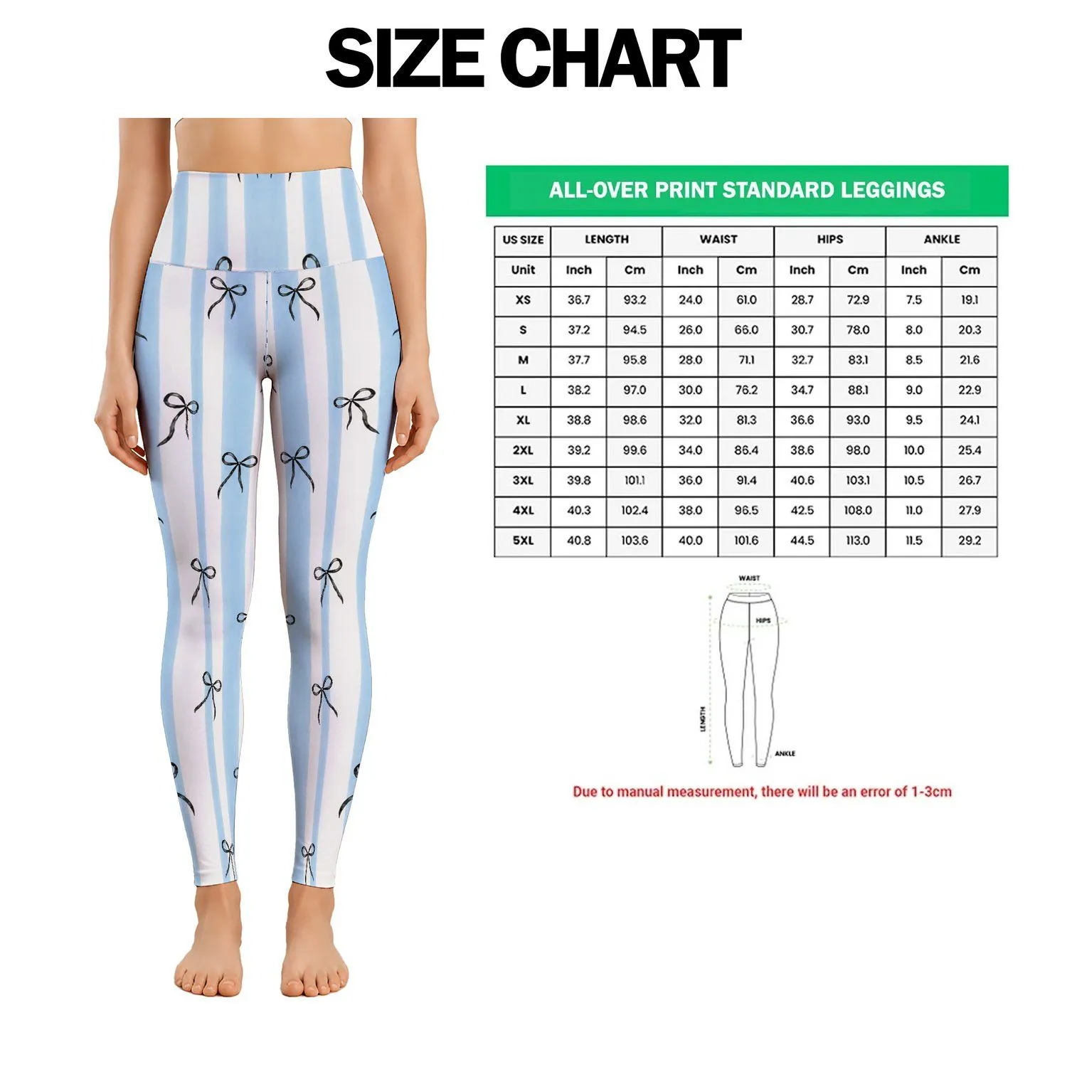 Blue And White Stripes With Black Bows For Pilates, Errands And Everyday Wear Leggings - 1