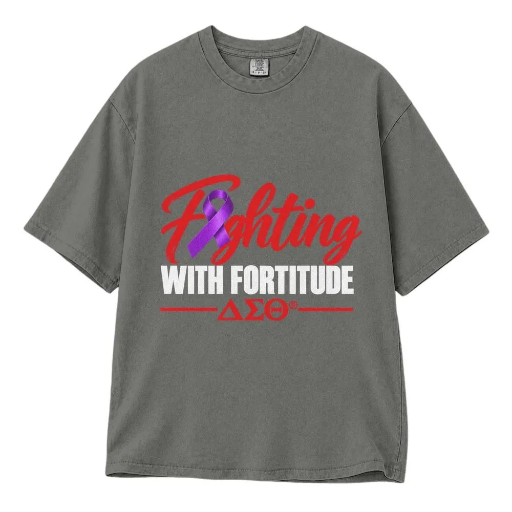 Purple Ribbon Breast Cancer Awareness Shirt, Fighting with Fortitude Sorority Style Tee, Hoodie, Sweatshirt - 1